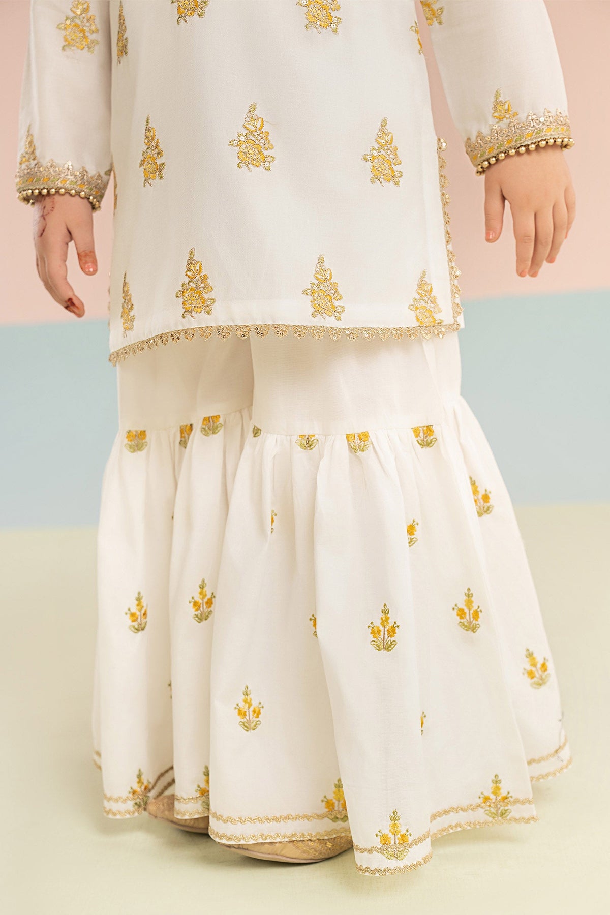 kids-clothes-mkd-ef26-04-white-and-yellow by Maria B Kids - Designer Dress  - Type : KidsClothes - Available at Libayah - 100% Original 