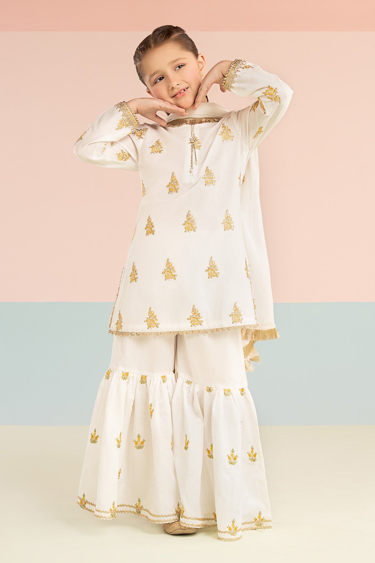 kids-clothes-mkd-ef26-04-white-and-yellow by Maria B Kids - Designer Dress  - Type : KidsClothes - Available at Libayah - 100% Original 