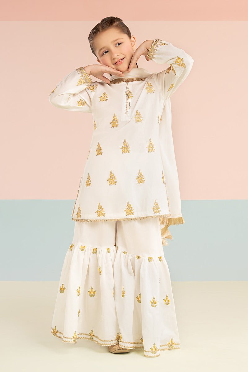 kids-clothes-mkd-ef26-04-white-and-yellow by Maria B Kids - Designer Dress  - Type : KidsClothes - Available at Libayah - 100% Original 