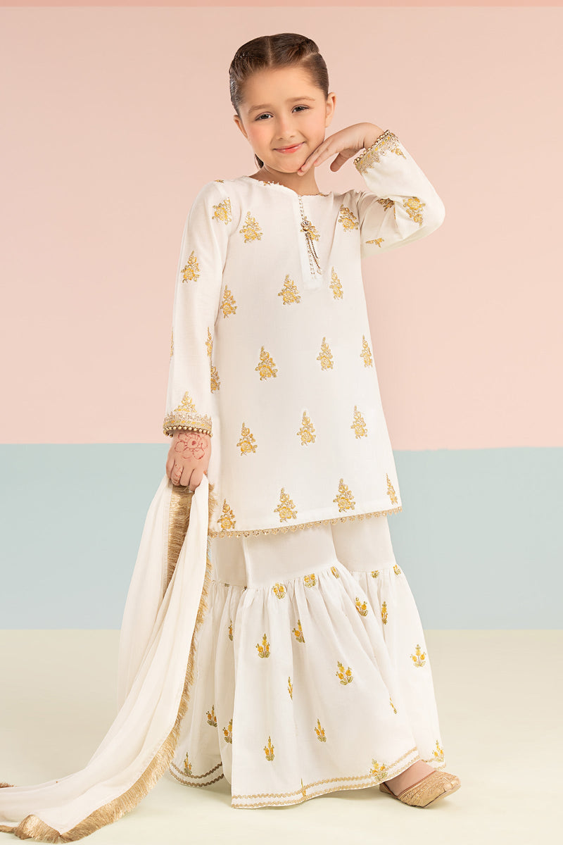 kids-clothes-mkd-ef26-04-white-and-yellow by Maria B Kids - Designer Dress  - Type : KidsClothes - Available at Libayah - 100% Original 