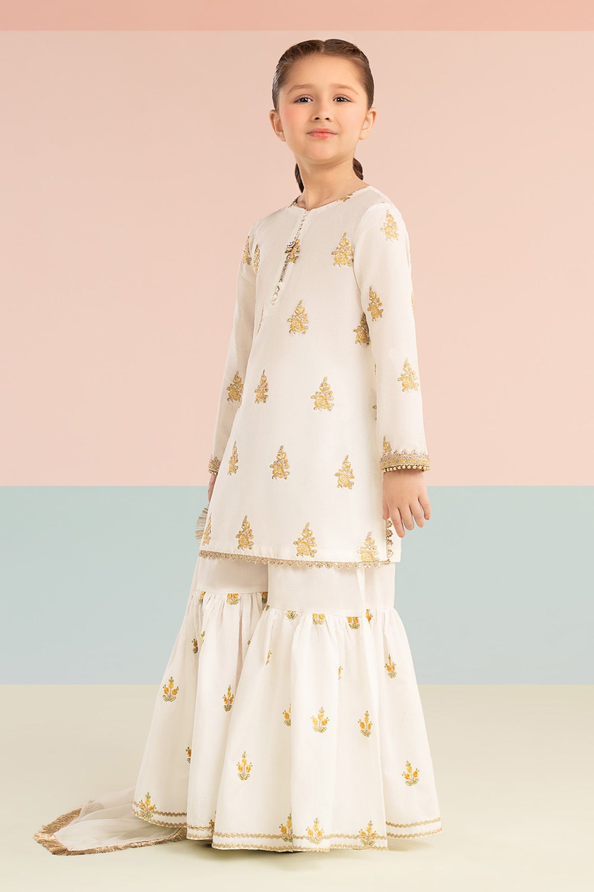 kids-clothes-mkd-ef26-04-white-and-yellow by Maria B Kids - Designer Dress  - Type : KidsClothes - Available at Libayah - 100% Original 