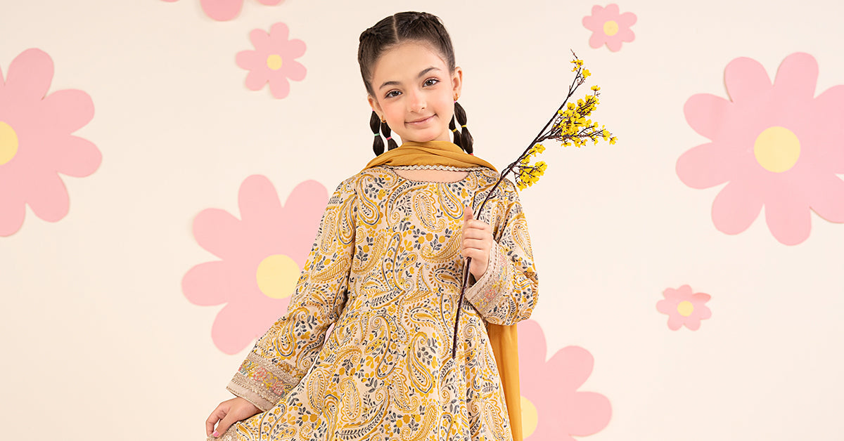 kids-clothes-mkd-ef26-40-dull-yellow by Maria B Kids - Designer Dress  - Type : KidsClothes - Available at Libayah - 100% Original 