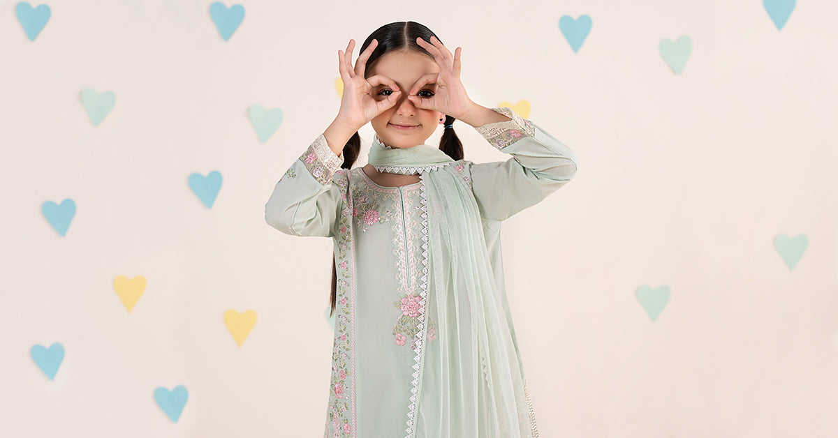 kids-clothes-mkd-ef25-50r1-sea-green by Maria B Kids - Designer Dress  - Type : KidsClothes - Available at Libayah - 100% Original 