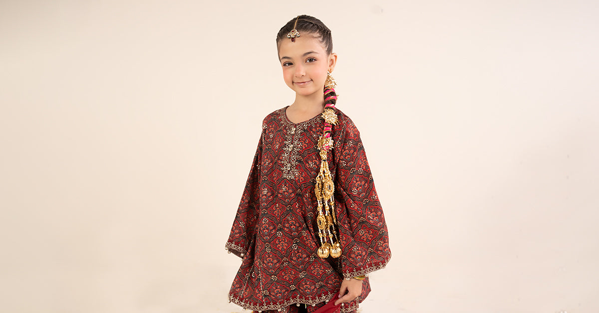 kids-clothes-mks-ea26-05-maroon by Maria B Kids - Designer Dress  - Type : KidsClothes - Available at Libayah - 100% Original 