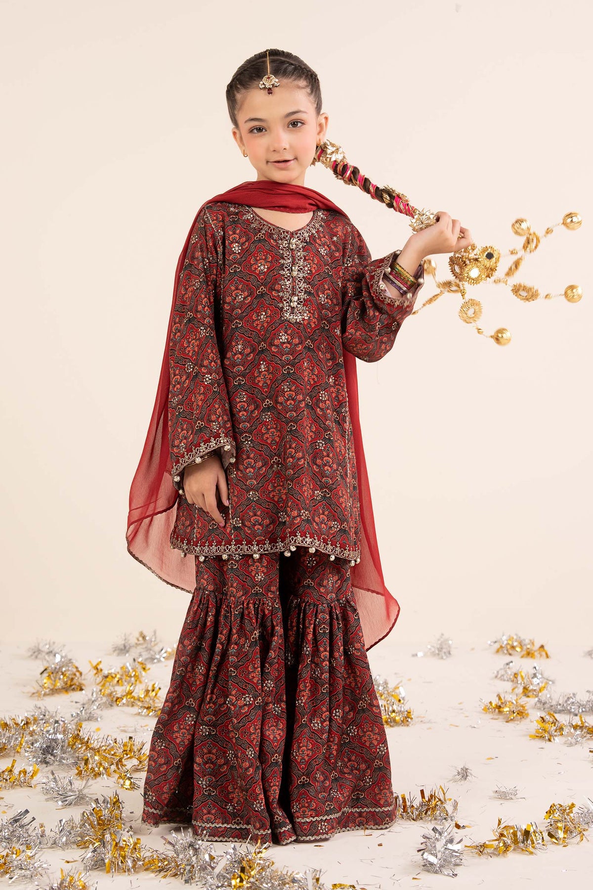 kids-clothes-mks-ea26-05-maroon by Maria B Kids - Designer Dress  - Type : KidsClothes - Available at Libayah - 100% Original 