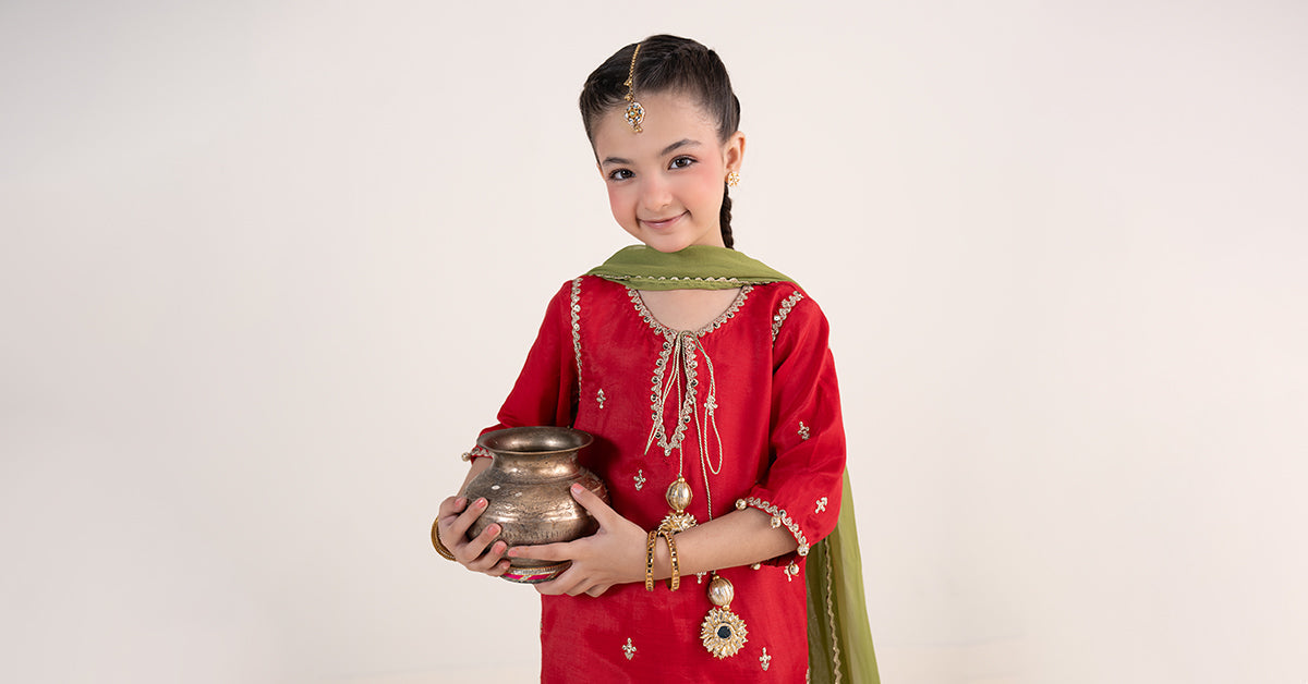 kids-clothes-mks-ea26-09-red-and-mustard by Maria B Kids - Designer Dress  - Type : KidsClothes - Available at Libayah - 100% Original 