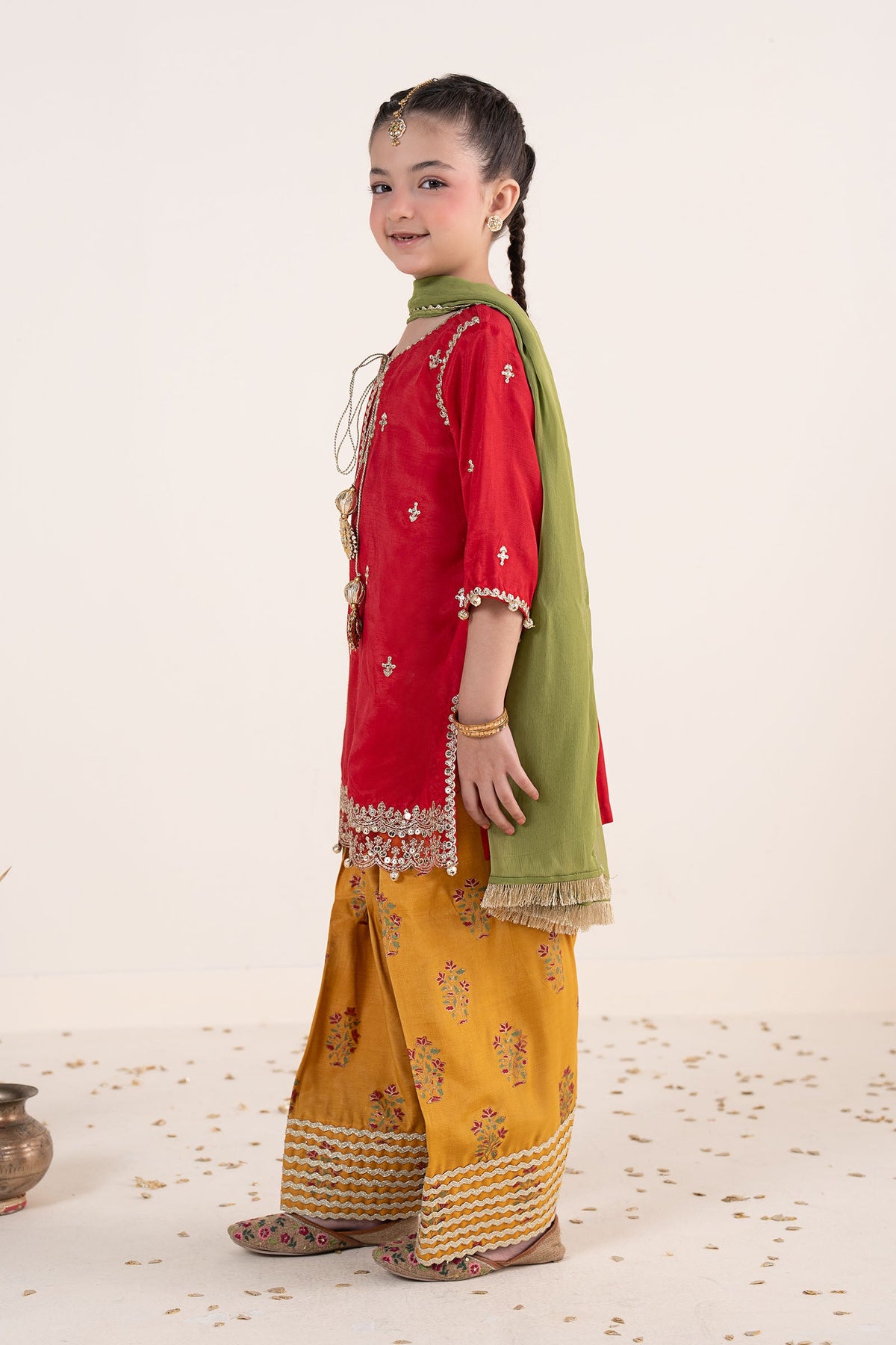kids-clothes-mks-ea26-09-red-and-mustard by Maria B Kids - Designer Dress  - Type : KidsClothes - Available at Libayah - 100% Original 