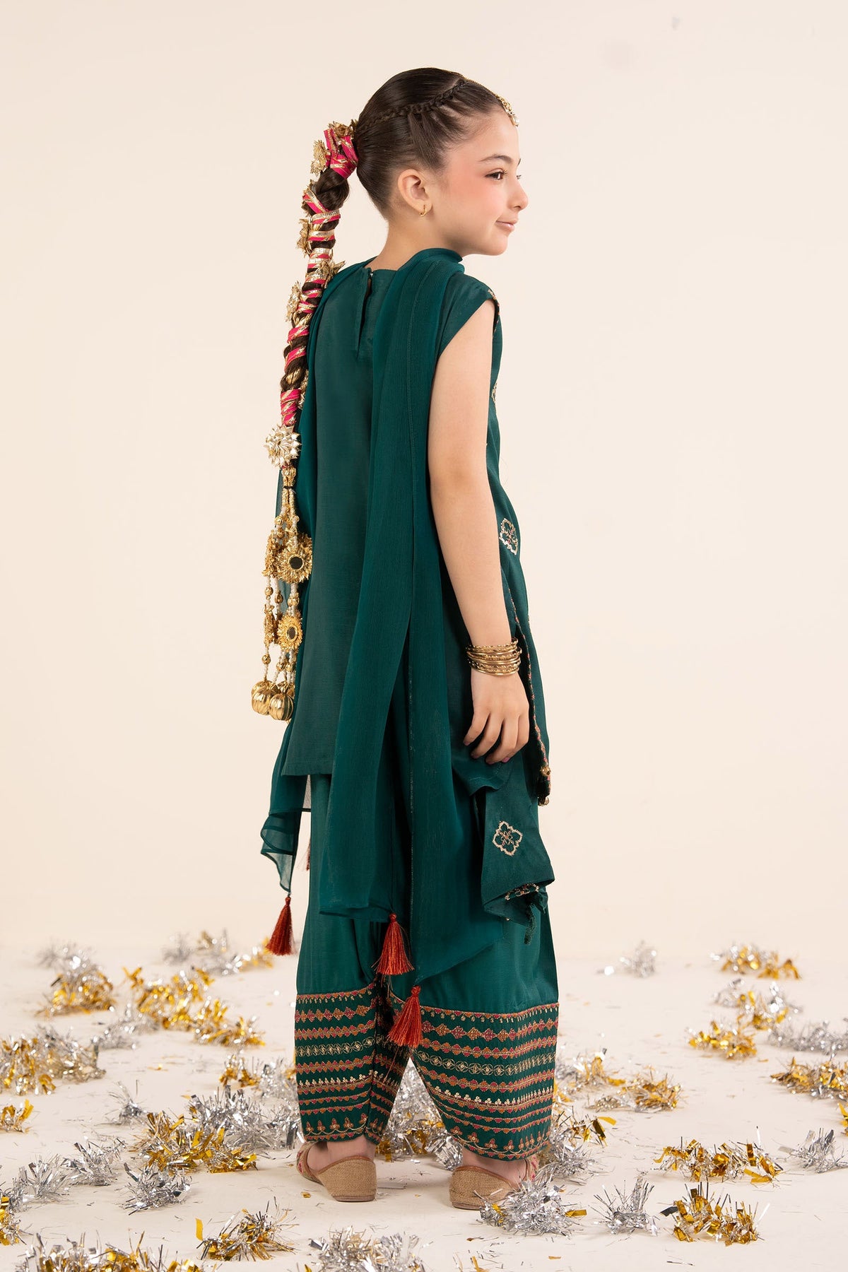 kids-clothes-mks-ef26-14-bottle-green by Maria B Kids - Designer Dress  - Type : KidsClothes - Available at Libayah - 100% Original 