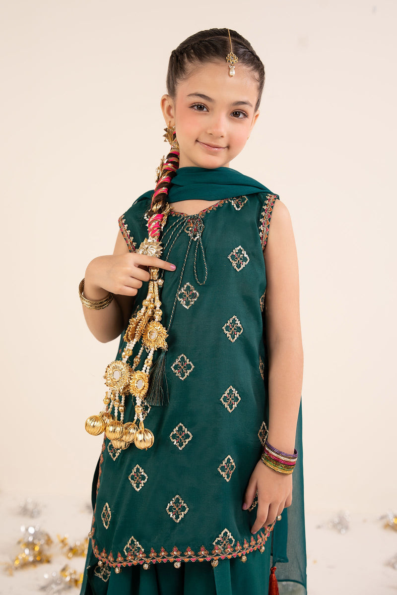 kids-clothes-mks-ef26-14-bottle-green by Maria B Kids - Designer Dress  - Type : KidsClothes - Available at Libayah - 100% Original 