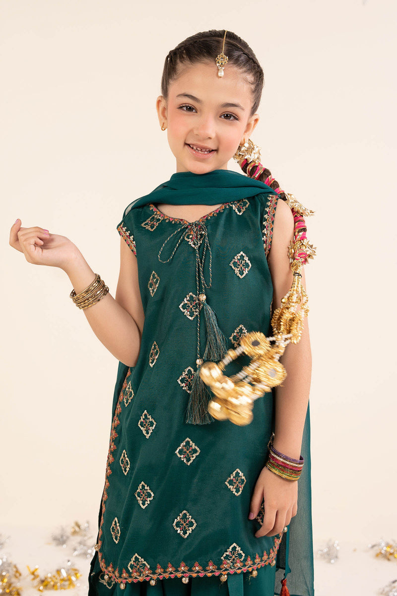 kids-clothes-mks-ef26-14-bottle-green by Maria B Kids - Designer Dress  - Type : KidsClothes - Available at Libayah - 100% Original 