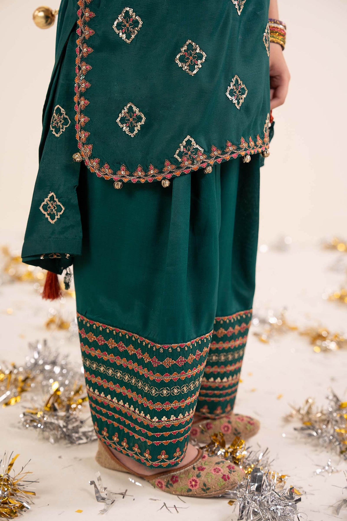 kids-clothes-mks-ef26-14-bottle-green by Maria B Kids - Designer Dress  - Type : KidsClothes - Available at Libayah - 100% Original 