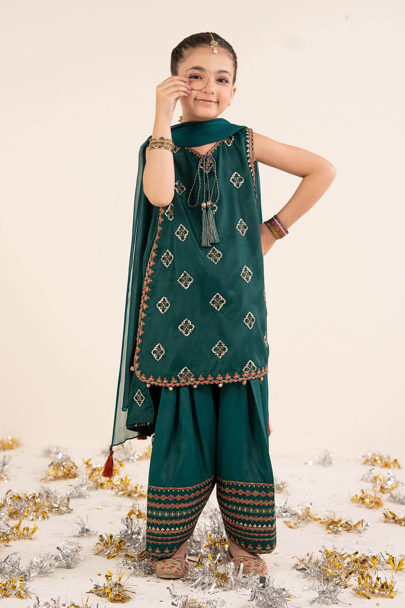 kids-clothes-mks-ef26-14-bottle-green by Maria B Kids - Designer Dress  - Type : KidsClothes - Available at Libayah - 100% Original 