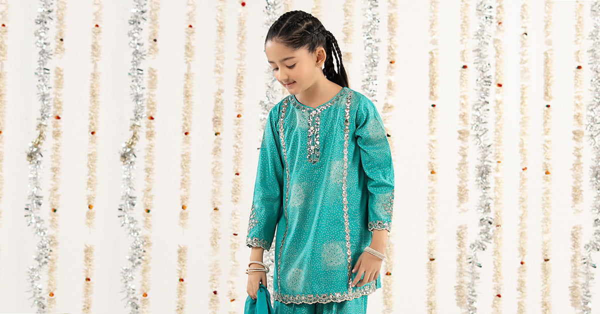 kids-clothes-mks-ef26-45-ferozi by Maria B Kids - Designer Dress  - Type : KidsClothes - Available at Libayah - 100% Original 