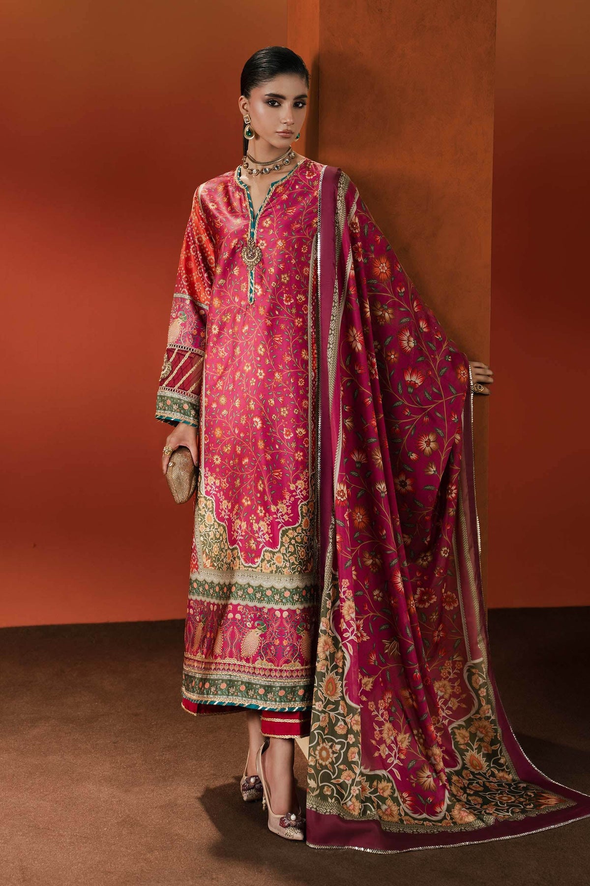 Maria B | Luxury Pret Pre Fall | MPS-EF26-01R1-Pink and Orange by Maria B - Designer Dress  - Type : Ladies Clothes - Available at Libayah - 100% Original 