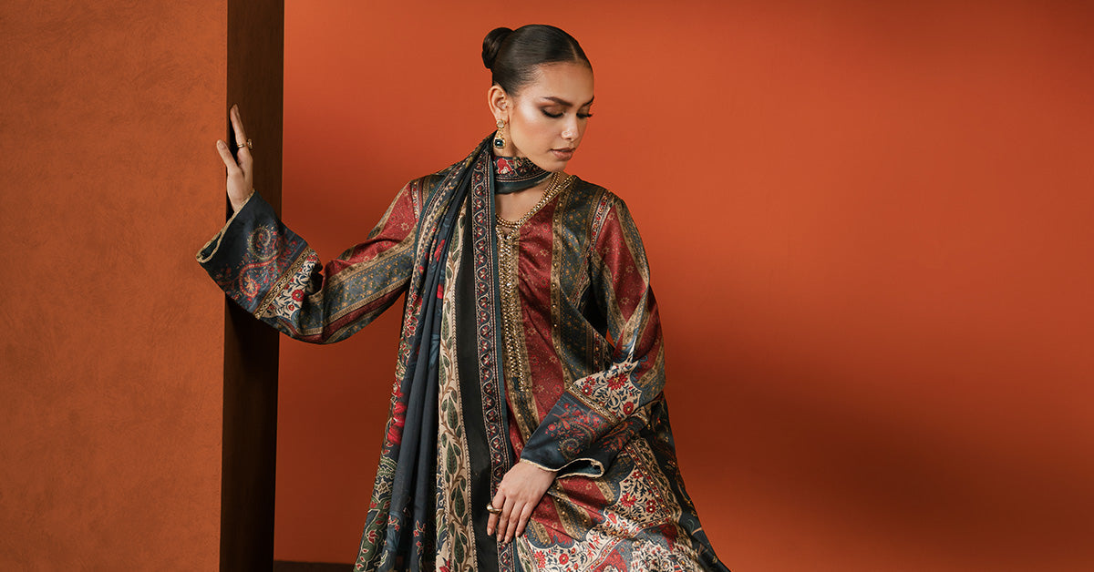 Maria B | Silk Prints | Satin Silk Suit SS-03 by Maria B - Designer Dress  - Type : Ladies Clothes - Available at Libayah - 100% Original 