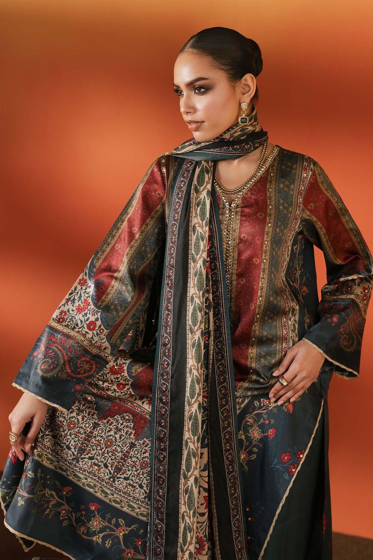 Maria B | Silk Prints | Satin Silk Suit SS-03 by Maria B - Designer Dress  - Type : Ladies Clothes - Available at Libayah - 100% Original 