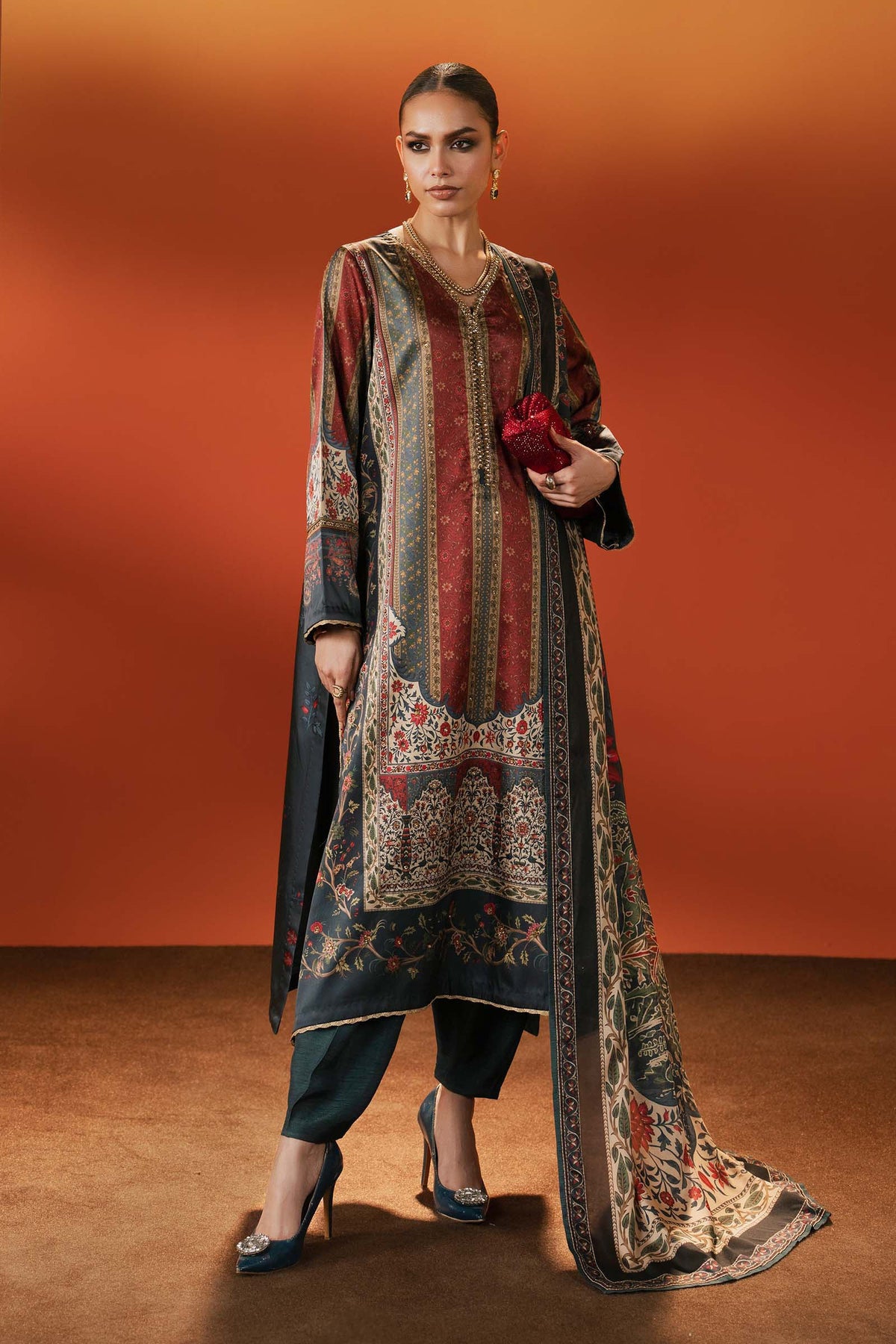 Maria B | Silk Prints | Satin Silk Suit SS-03 by Maria B - Designer Dress  - Type : Ladies Clothes - Available at Libayah - 100% Original 