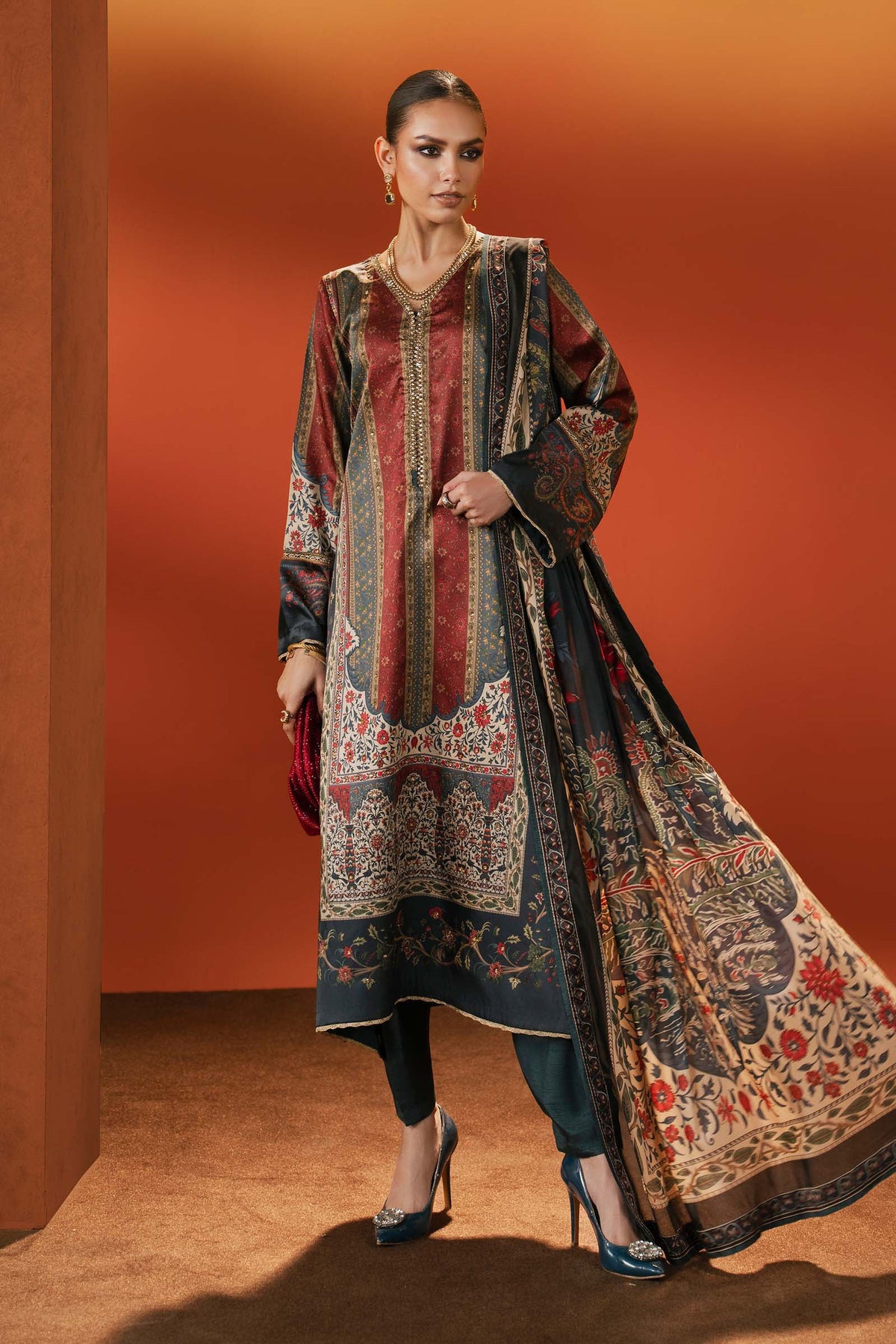 Maria B | Silk Prints | Satin Silk Suit SS-03 by Maria B - Designer Dress  - Type : Ladies Clothes - Available at Libayah - 100% Original 