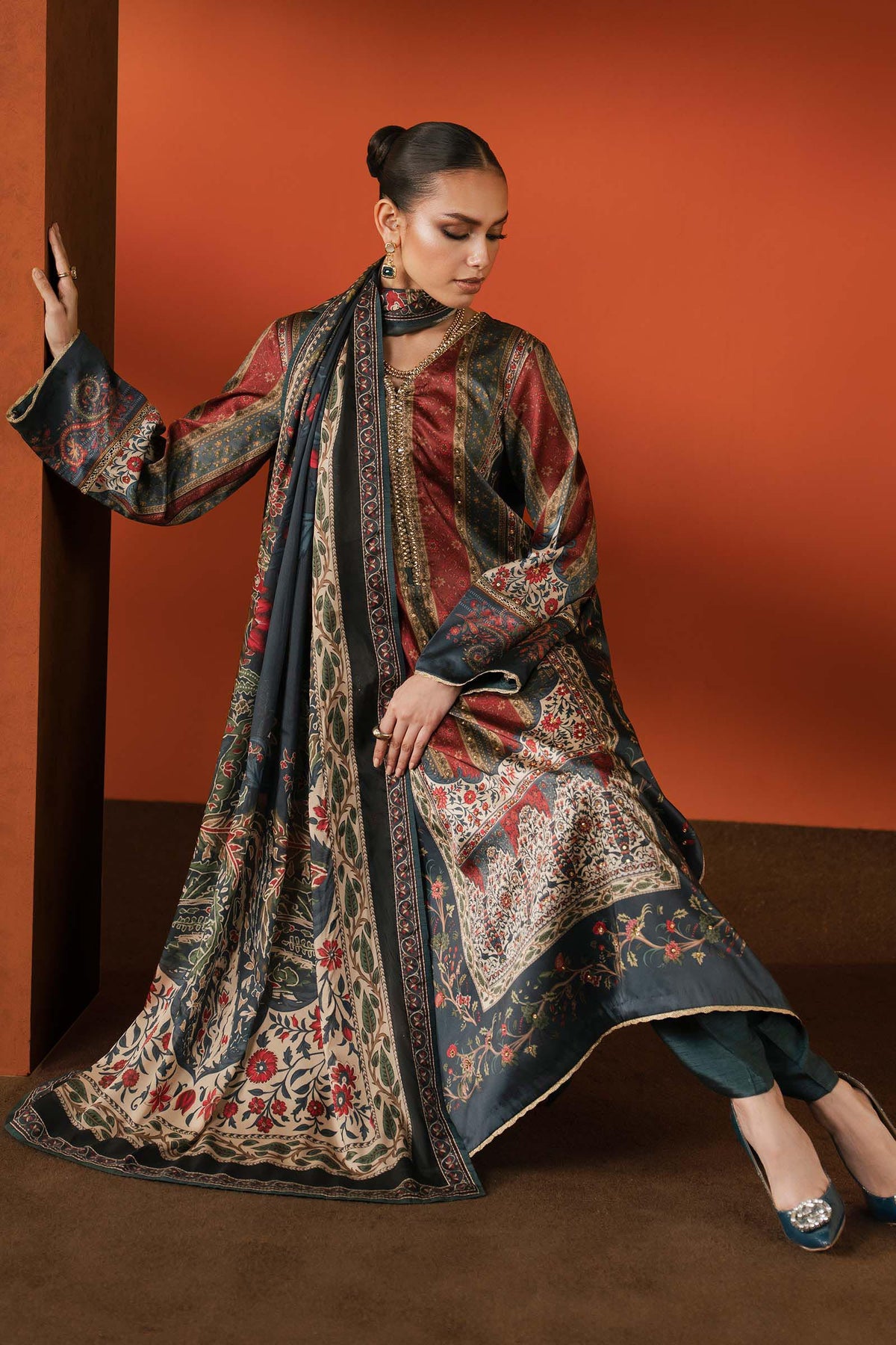 Maria B | Silk Prints | Satin Silk Suit SS-03 by Maria B - Designer Dress  - Type : Ladies Clothes - Available at Libayah - 100% Original 