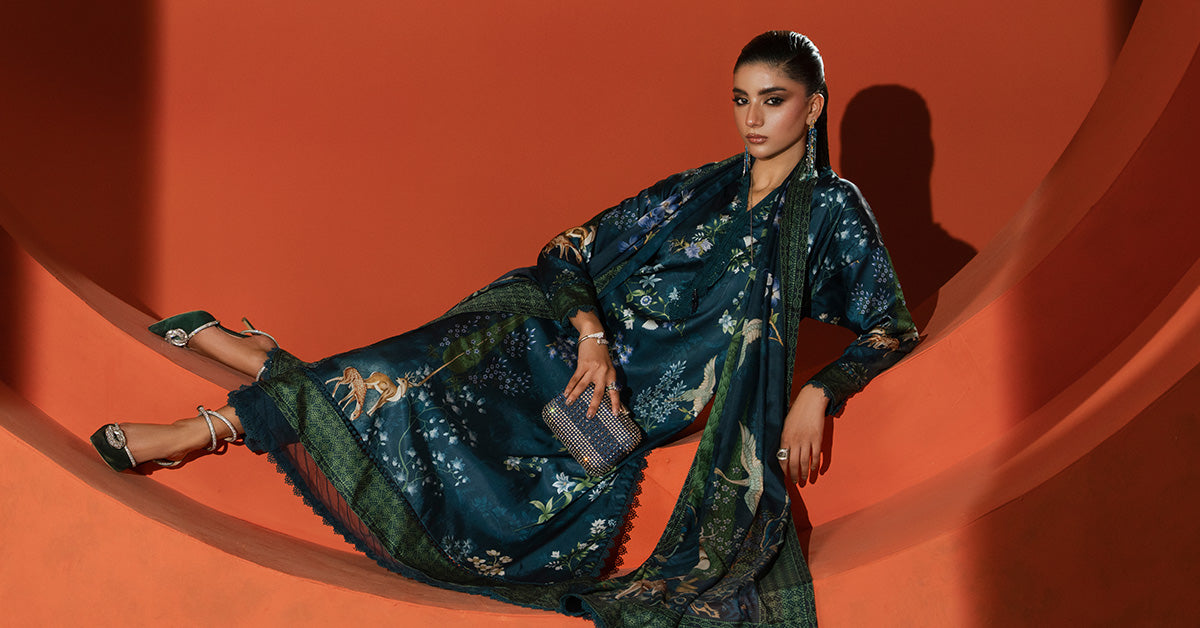Maria B | Silk Prints | Satin Silk Suit SS-04 by Maria B - Designer Dress  - Type : Ladies Clothes - Available at Libayah - 100% Original 