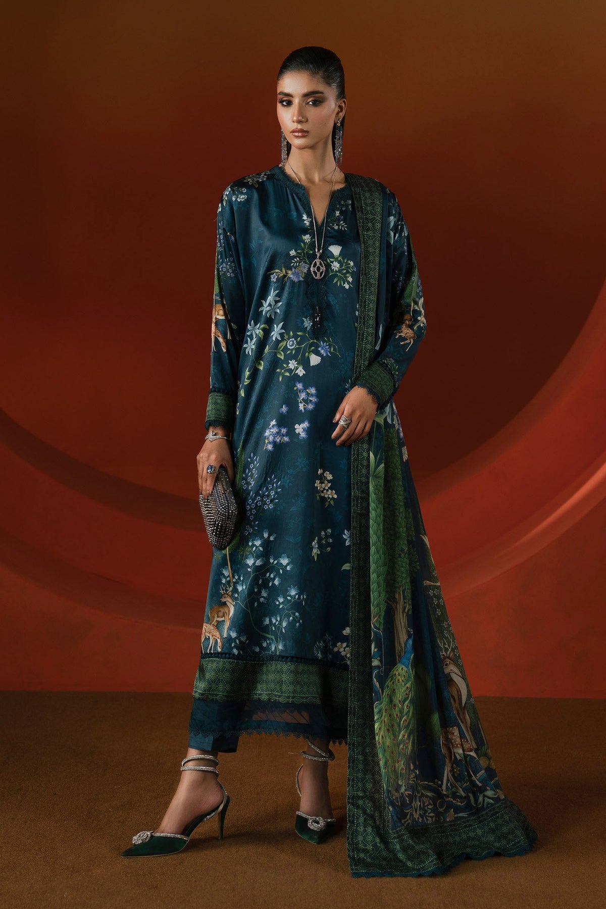 Maria B | Silk Prints | Satin Silk Suit SS-04 by Maria B - Designer Dress  - Type : Ladies Clothes - Available at Libayah - 100% Original 
