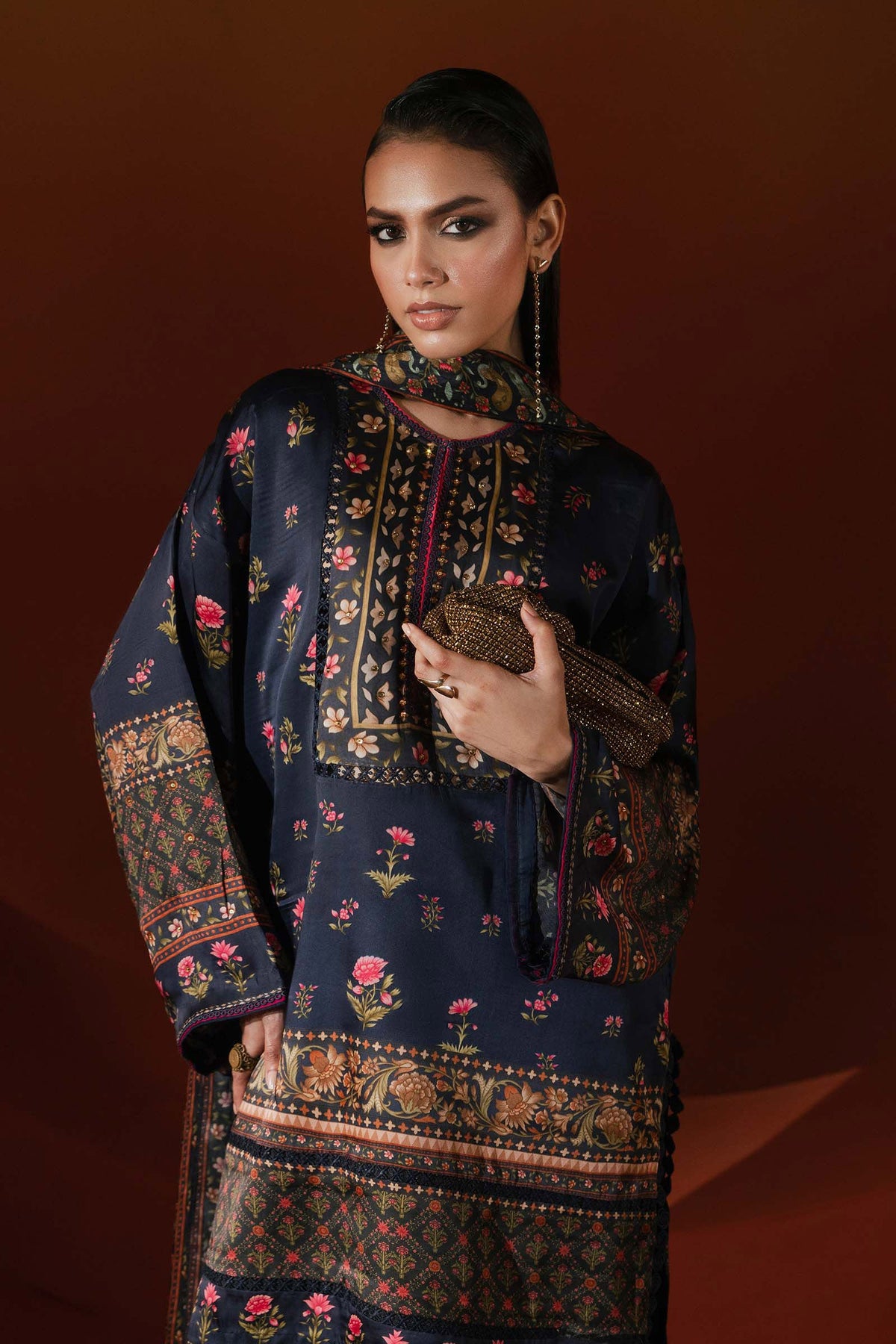 Maria B | Silk Prints | Satin Silk Suit SS-05 by Maria B - Designer Dress  - Type : Ladies Clothes - Available at Libayah - 100% Original 
