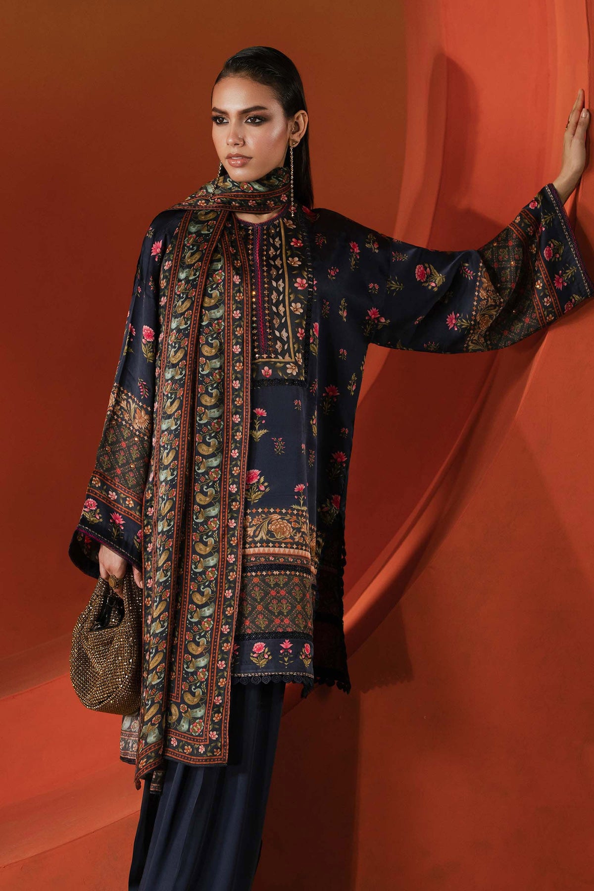 Maria B | Silk Prints | Satin Silk Suit SS-05 by Maria B - Designer Dress  - Type : Ladies Clothes - Available at Libayah - 100% Original 