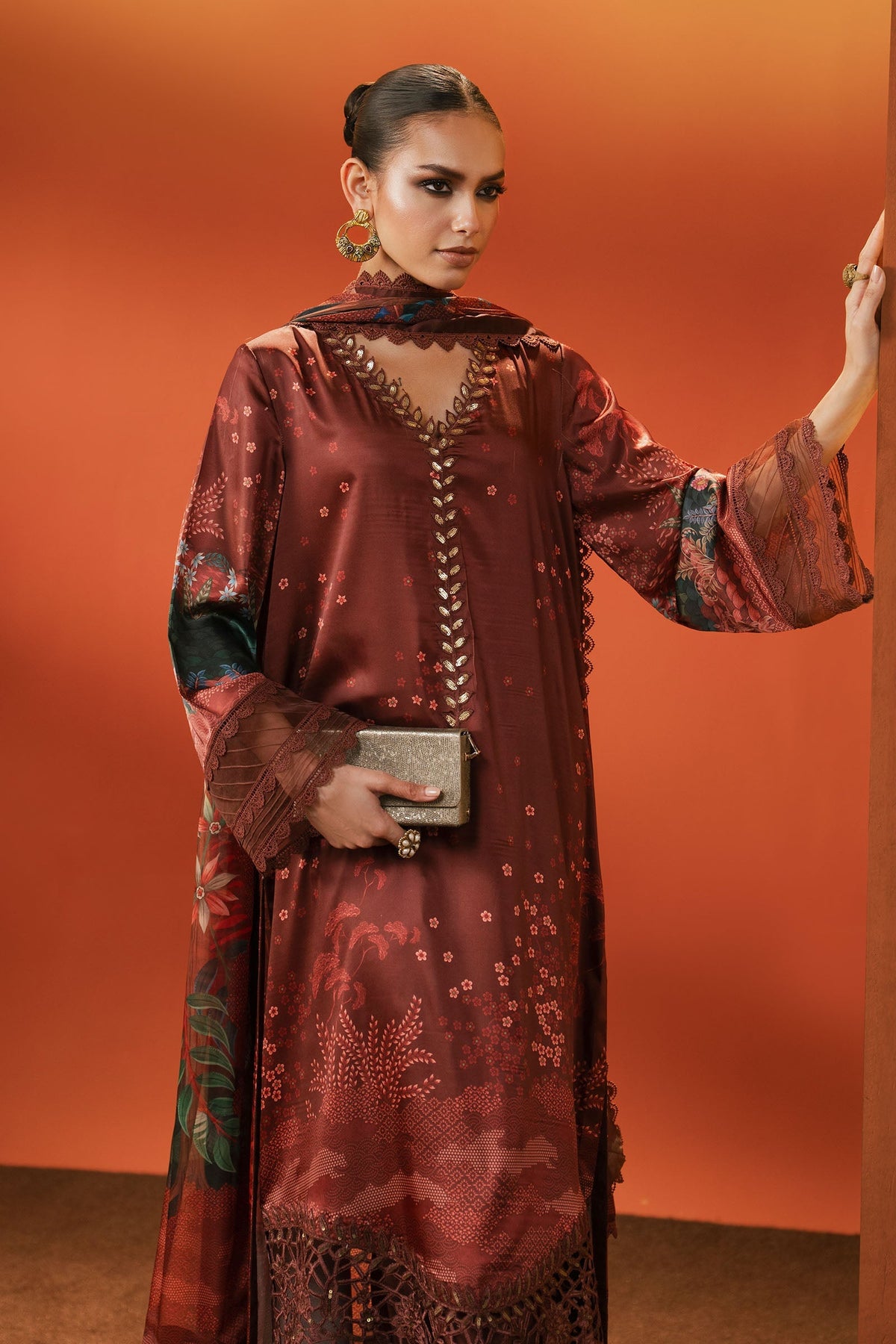 Maria B | Luxury Pret Pre Fall | MPS-EF26-08R1-Maroon by Maria B - Designer Dress  - Type : Ladies Clothes - Available at Libayah - 100% Original 