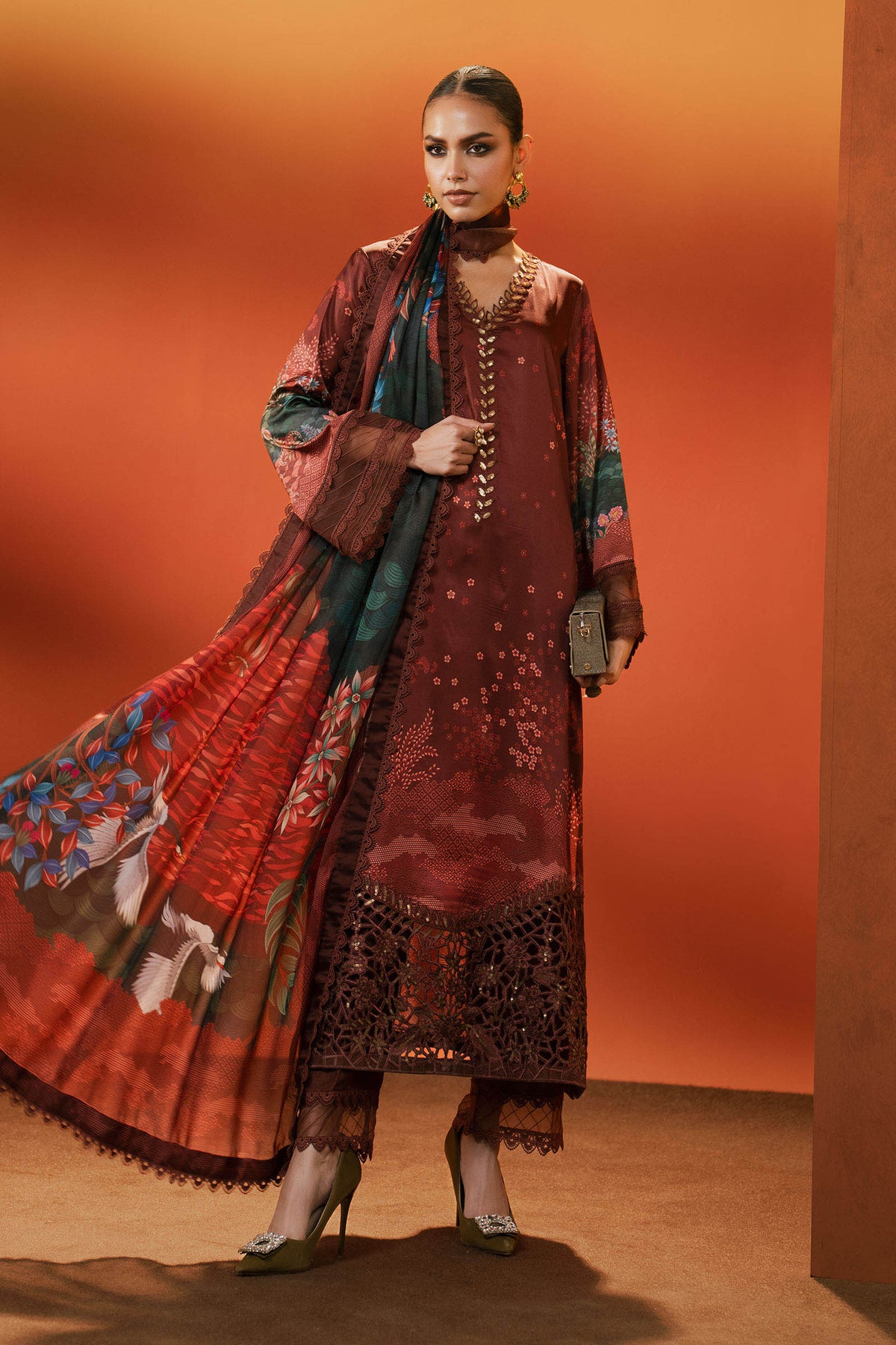 Maria B | Luxury Pret Pre Fall | MPS-EF26-08R1-Maroon by Maria B - Designer Dress  - Type : Ladies Clothes - Available at Libayah - 100% Original 
