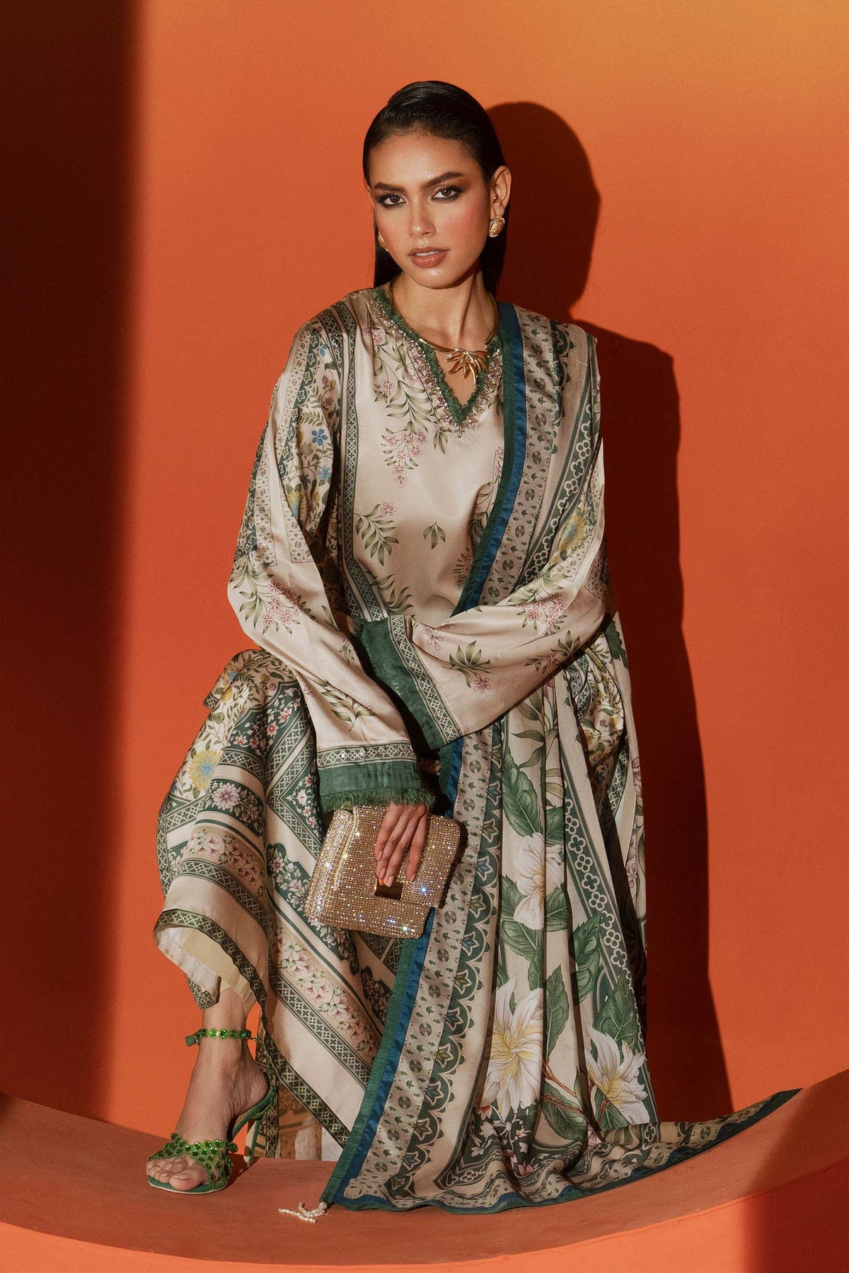Maria B | Silk Prints | Satin Silk Suit SS-06 by Maria B - Designer Dress  - Type : Ladies Clothes - Available at Libayah - 100% Original 