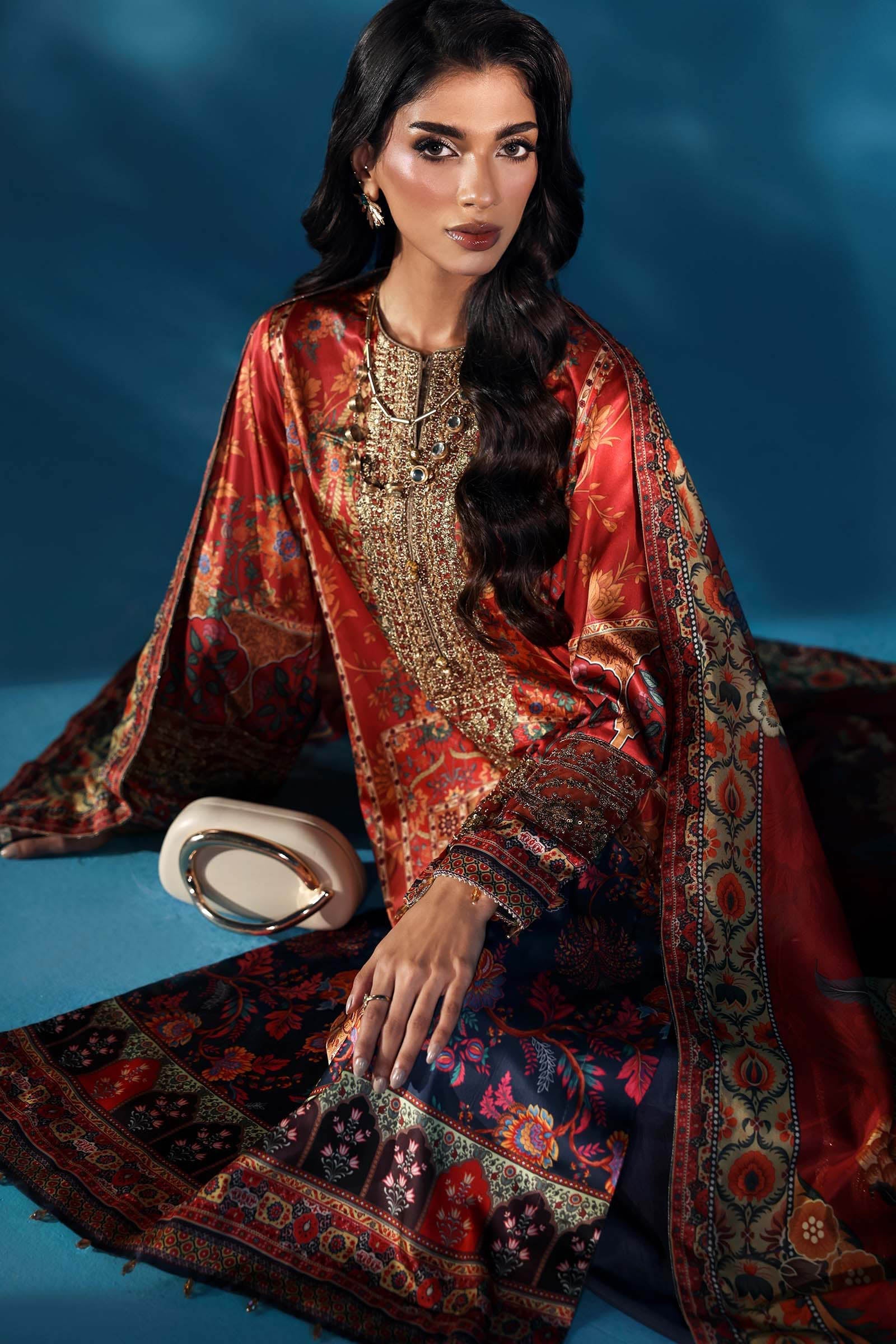 Maria B | Pre fall Dresses |  MPS-W25-08 R by Maria B - Designer Dress  - Type : Ladies Clothes - Available at Libayah - 100% Original 