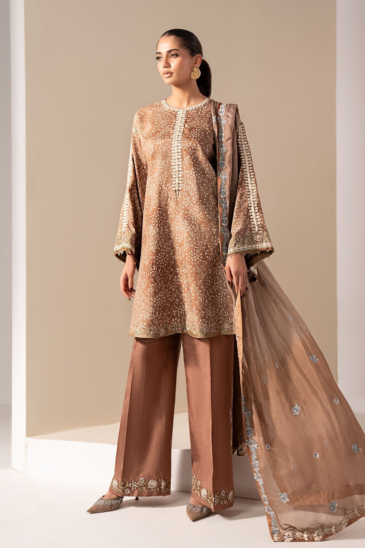 Maria B | Luxury Formals | MST-EF26-18-Brown by Maria B - Designer Dress  - Type : Ladies Clothes - Available at Libayah - 100% Original 