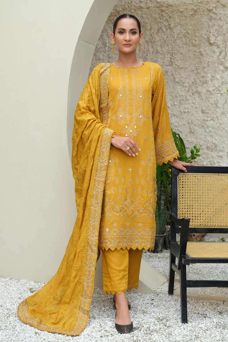 Marjjan | Aangan Embroidered Viscose |  SKC-100 (MUSTARD) by Marjjan - Designer Dress - Type: Ladies Clothes - Available at Libayah - 100% Original