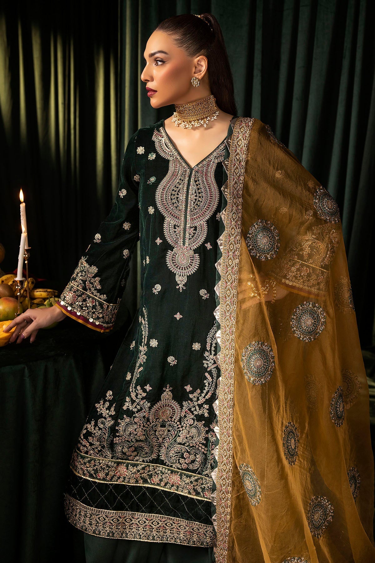 Motifz | Velvet Formals | 5094-YUMNA by Motifz - Designer Dress - Type: Ladies Clothes - Available at Libayah - 100% Original