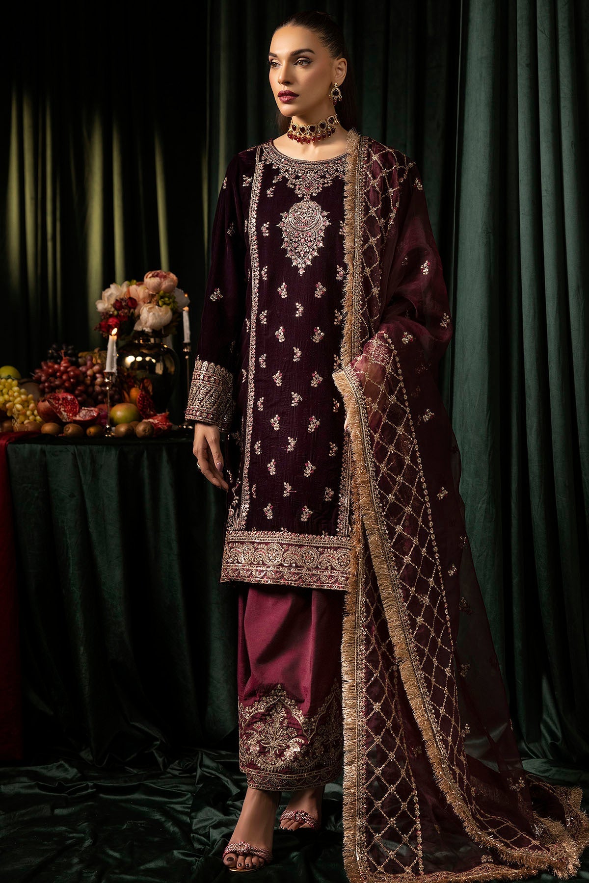 Motifz | Velvet Formals | 5095-MAZNEEN by Motifz - Designer Dress - Type: Ladies Clothes - Available at Libayah - 100% Original
