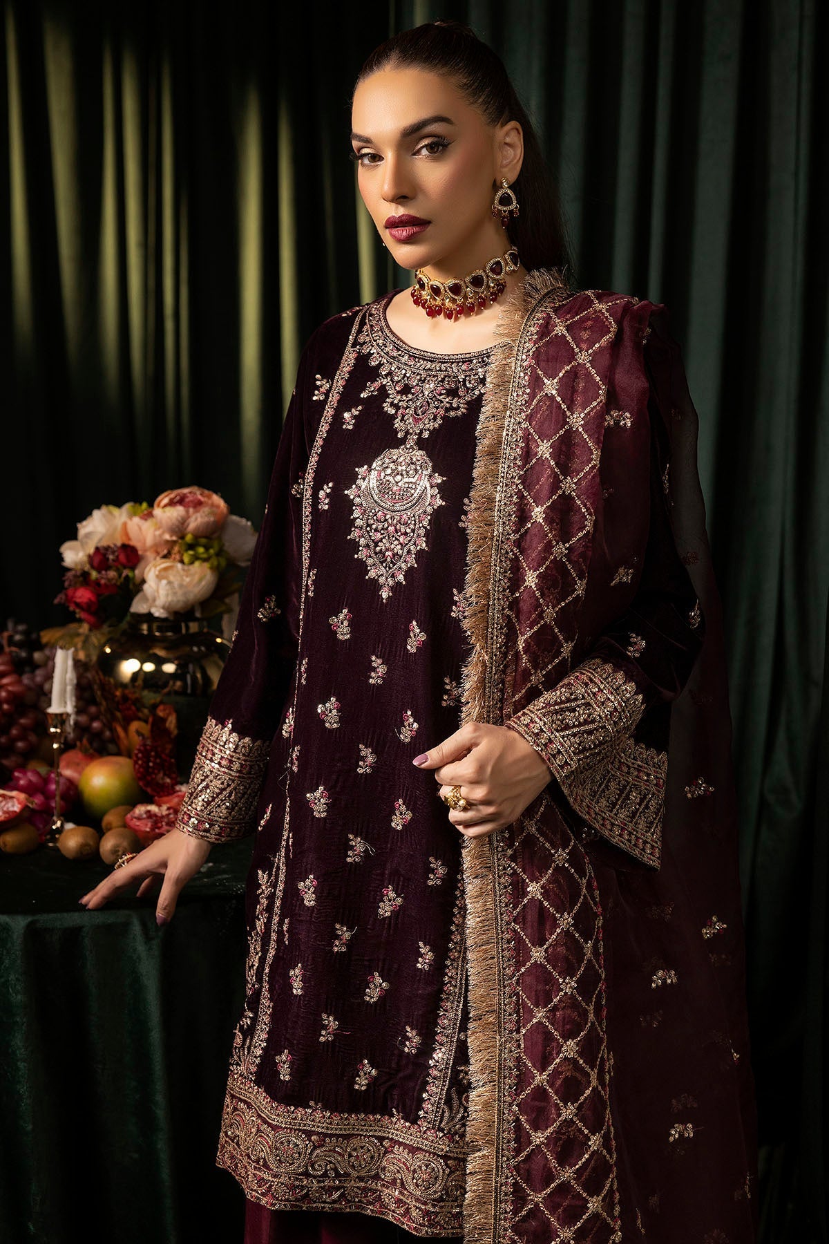Motifz | Velvet Formals | 5095-MAZNEEN by Motifz - Designer Dress - Type: Ladies Clothes - Available at Libayah - 100% Original