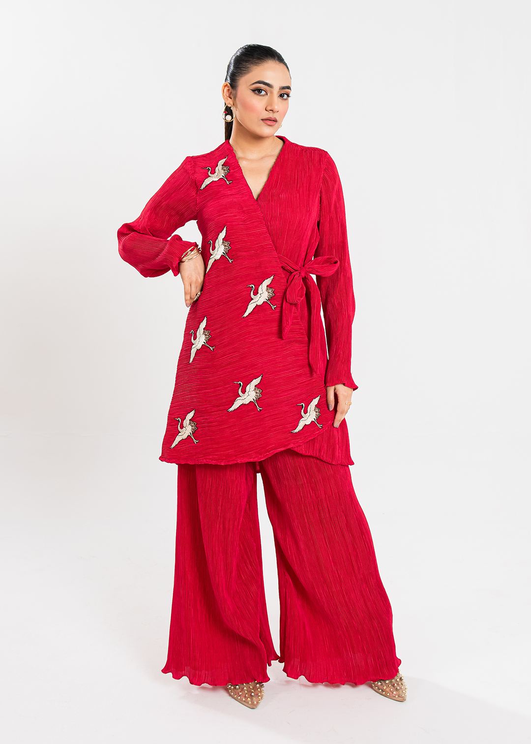 Maria Osama Khan | Claire Pleated Silk | Scarlet by Maria Osama Khan - Designer Dress - Type: Ladies Clothes - Available at Libayah - 100% Original