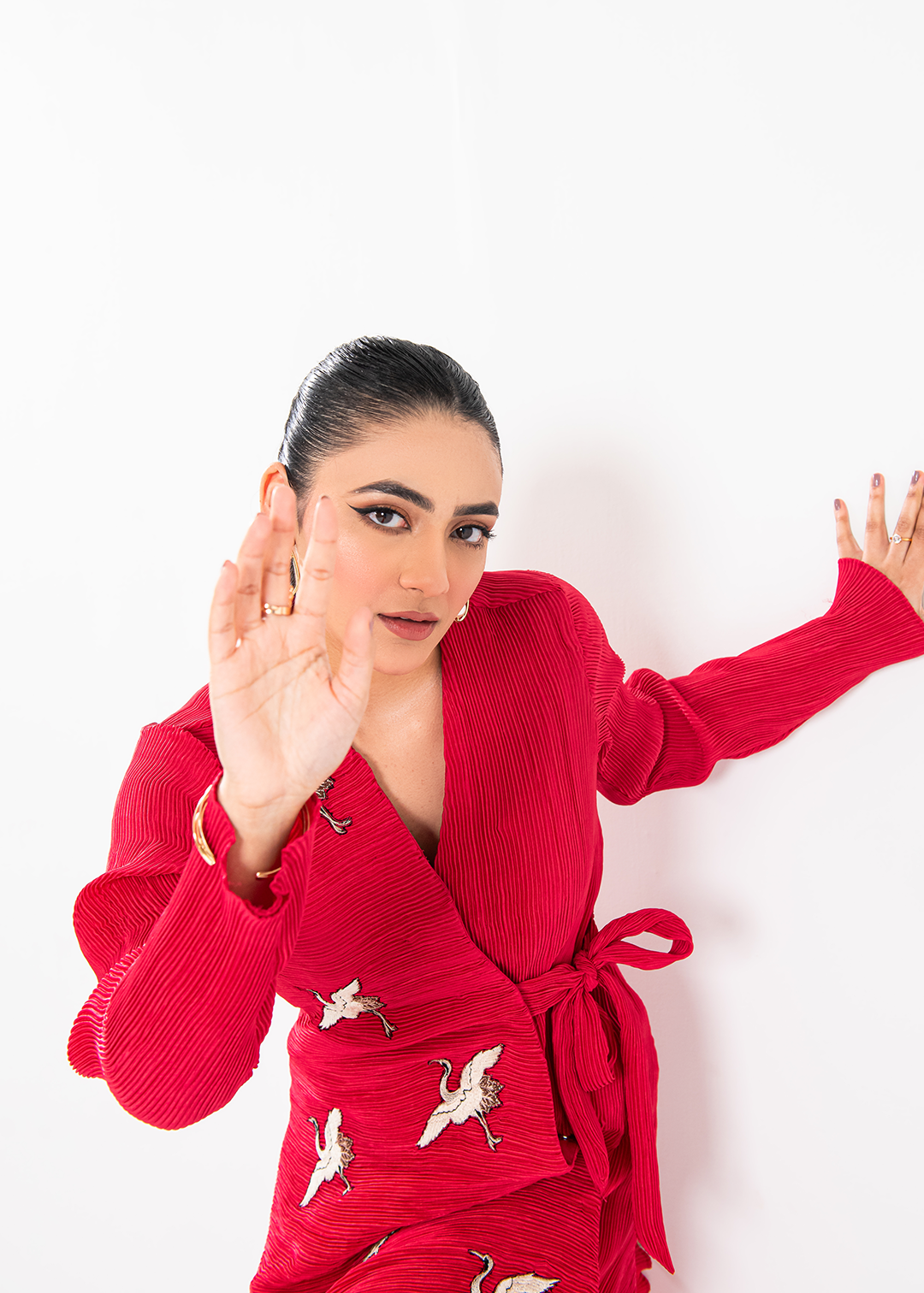 Maria Osama Khan | Claire Pleated Silk | Scarlet by Maria Osama Khan - Designer Dress - Type: Ladies Clothes - Available at Libayah - 100% Original