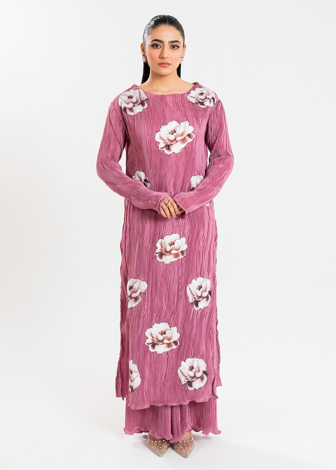 Maria Osama Khan | Claire Pleated Silk | Rosy by Maria Osama Khan - Designer Dress - Type: Ladies Clothes - Available at Libayah - 100% Original
