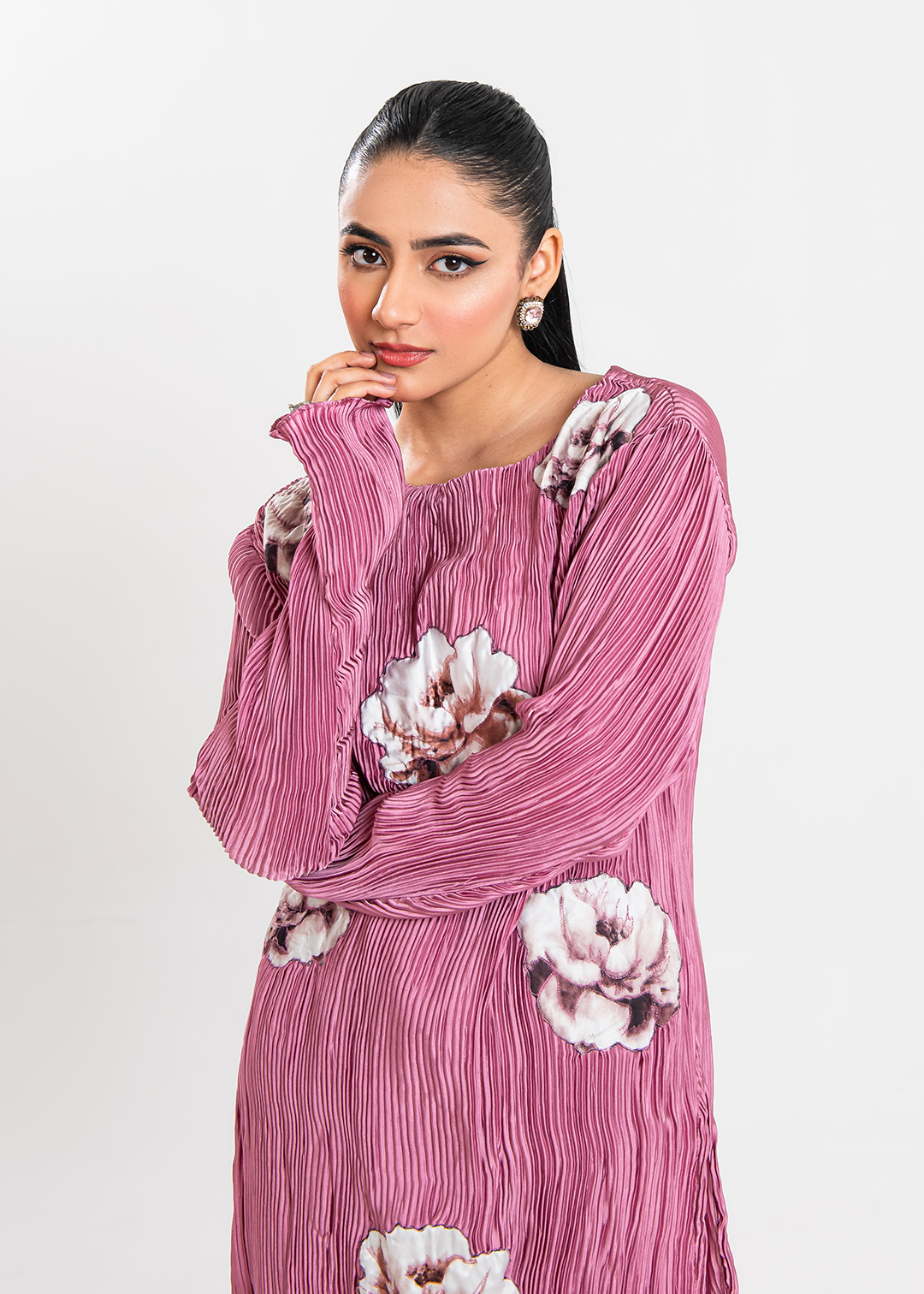 Maria Osama Khan | Claire Pleated Silk | Rosy by Maria Osama Khan - Designer Dress - Type: Ladies Clothes - Available at Libayah - 100% Original