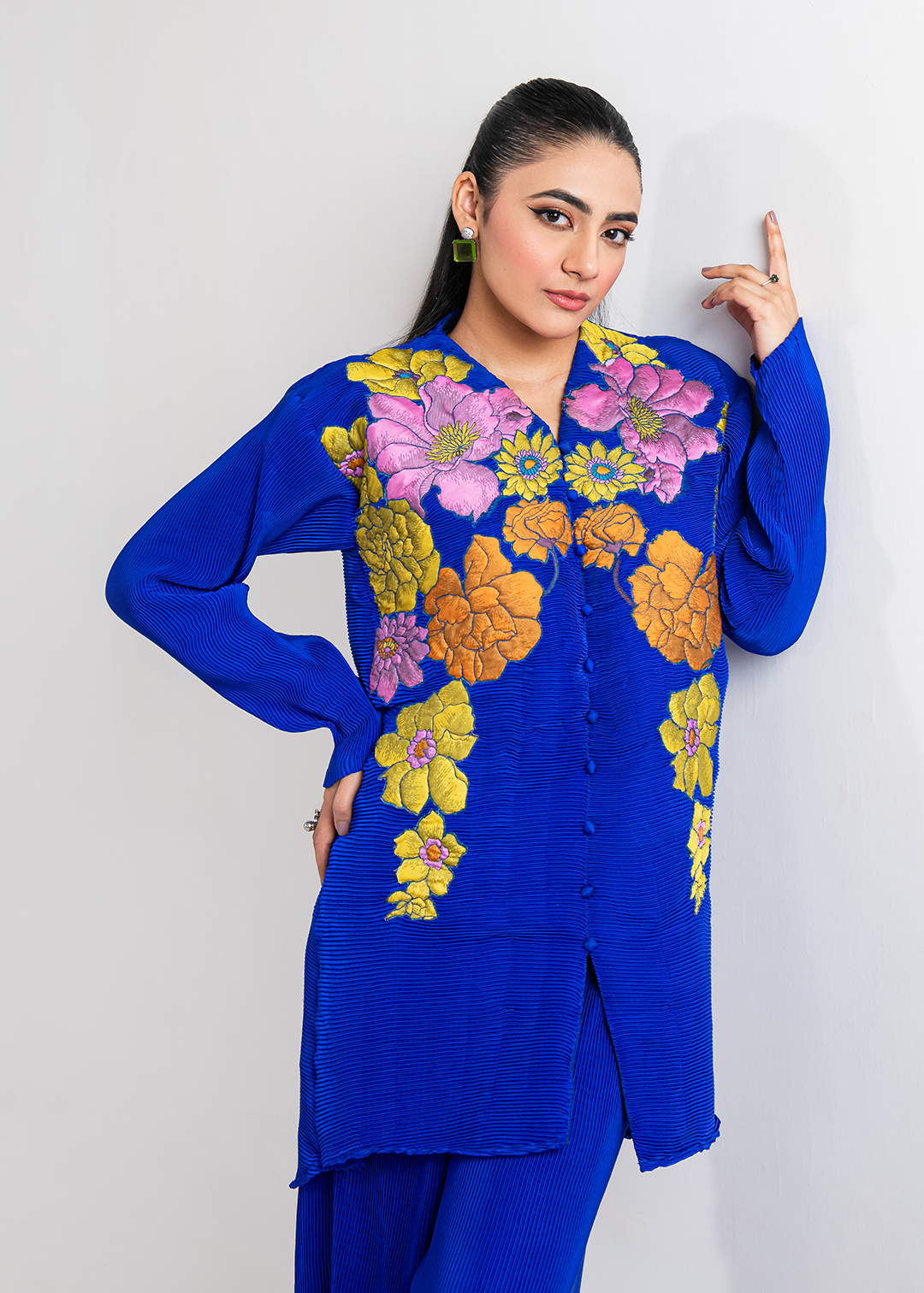 Maria Osama Khan | Claire Pleated Silk | Azure by Maria Osama Khan - Designer Dress - Type: Ladies Clothes - Available at Libayah - 100% Original