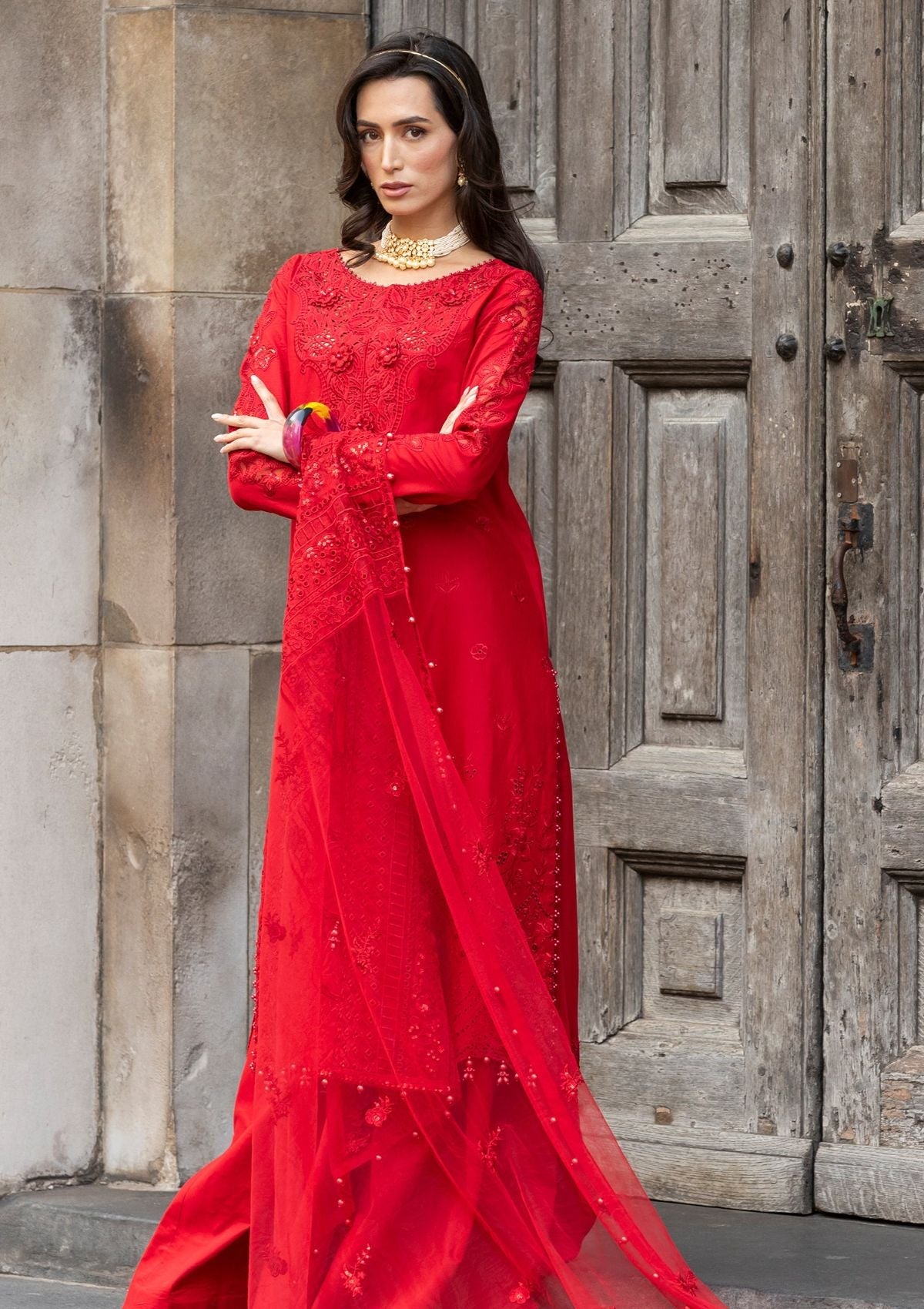 Meem | Luxury Eid Lawn 24 | MD-10 RED by Meem - Designer Dress - Type: Ladies Clothes - Available at Libayah - 100% Original