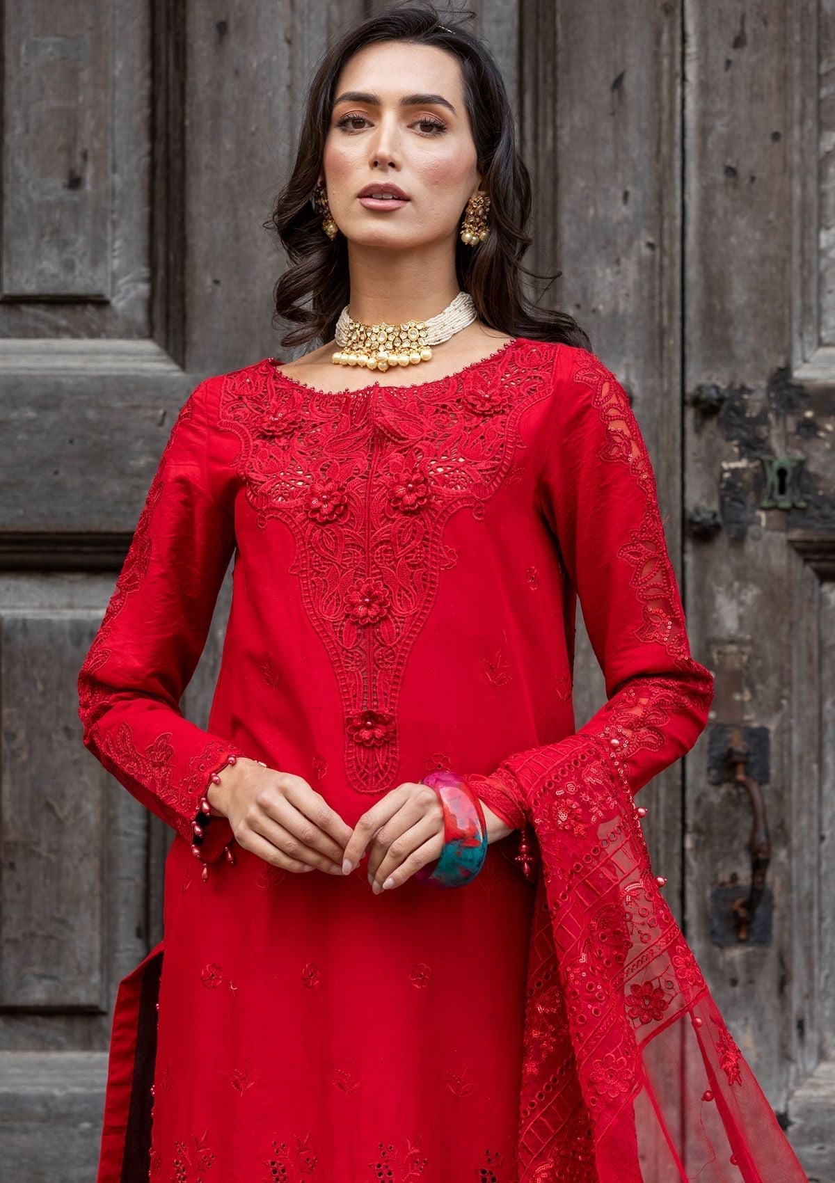Meem | Luxury Eid Lawn 24 | MD-10 RED by Meem - Designer Dress - Type: Ladies Clothes - Available at Libayah - 100% Original