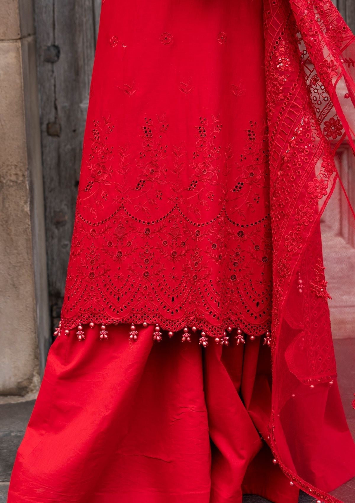 Meem | Luxury Eid Lawn 24 | MD-10 RED by Meem - Designer Dress - Type: Ladies Clothes - Available at Libayah - 100% Original
