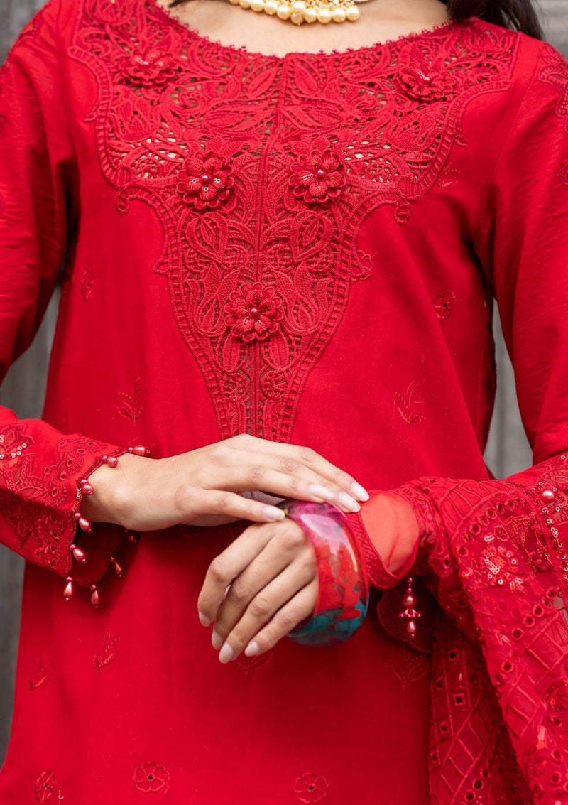 Meem | Luxury Eid Lawn 24 | MD-10 RED by Meem - Designer Dress - Type: Ladies Clothes - Available at Libayah - 100% Original