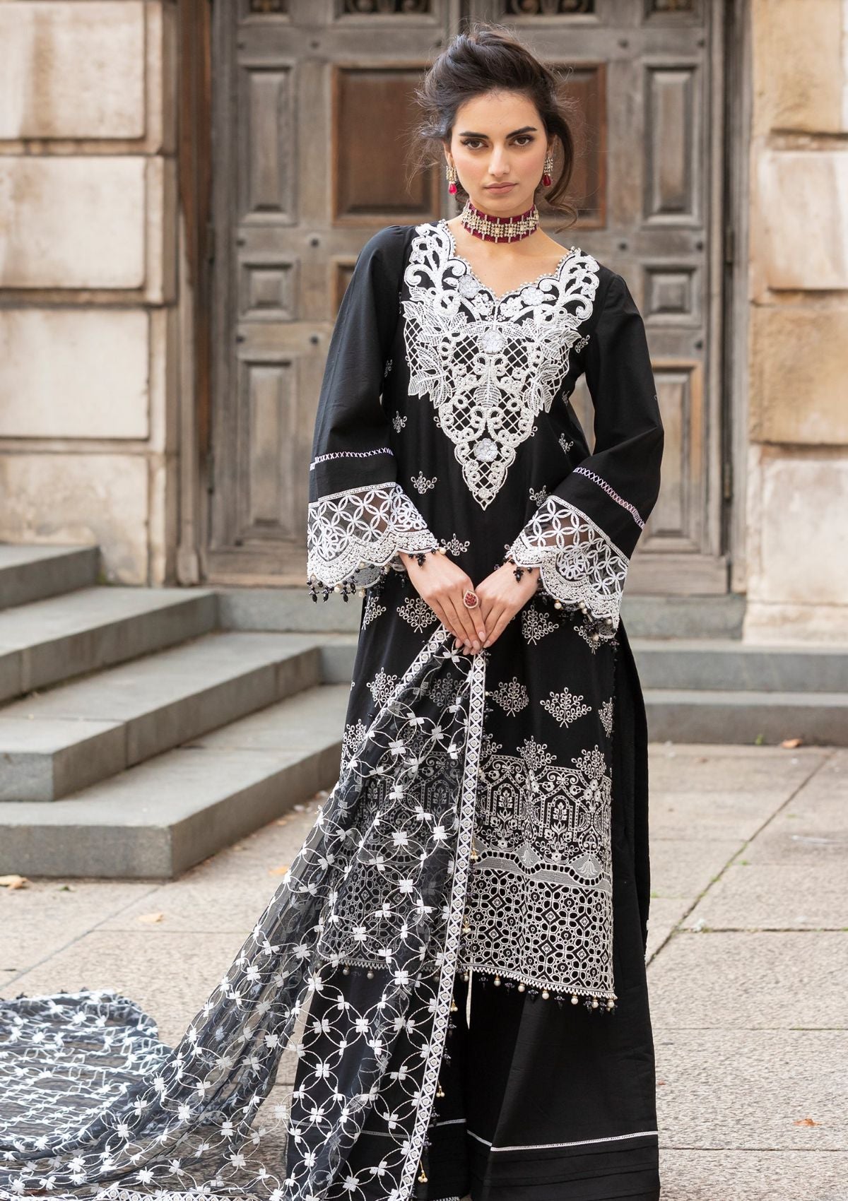Meem | Luxury Eid Lawn 24 | MD-01 BLACK by Meem - Designer Dress - Type: Ladies Clothes - Available at Libayah - 100% Original
