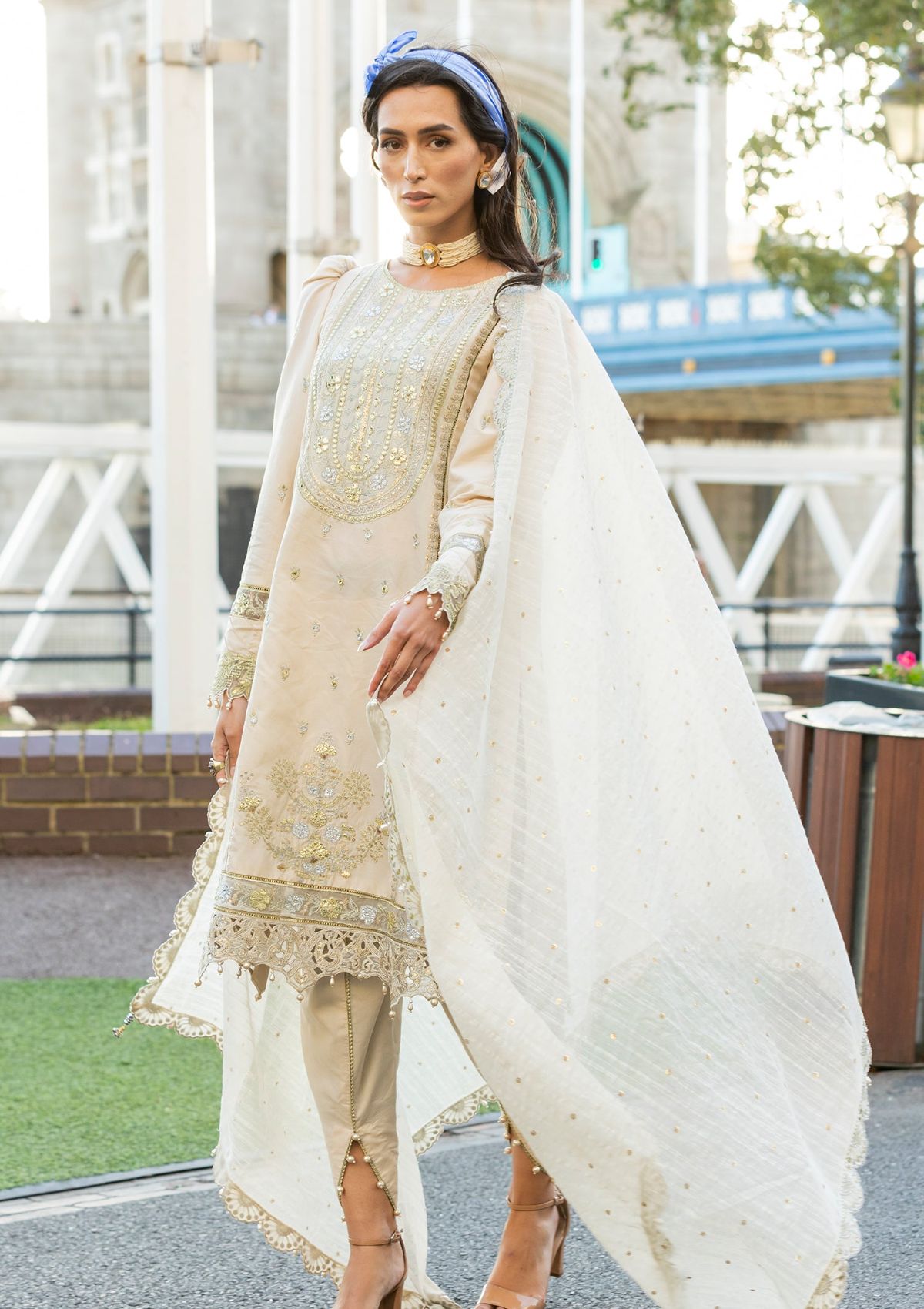 Meem | Luxury Eid Lawn 24 | MD-04 LIGHT SKIN by Meem - Designer Dress - Type: Ladies Clothes - Available at Libayah - 100% Original