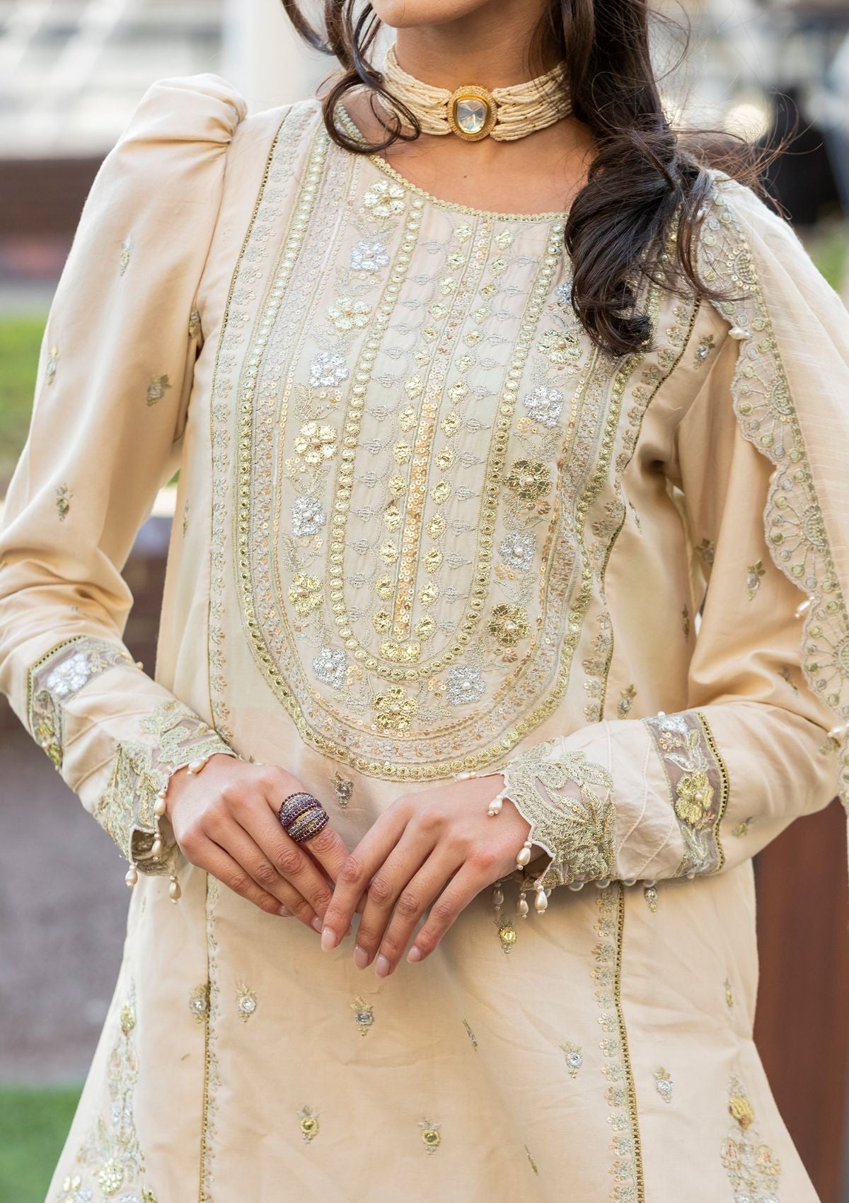 Meem | Luxury Eid Lawn 24 | MD-04 LIGHT SKIN by Meem - Designer Dress - Type: Ladies Clothes - Available at Libayah - 100% Original