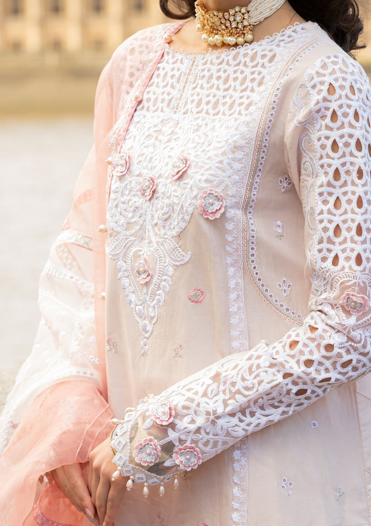 Meem | Luxury Eid Lawn 24 | MD-02 LIGHT PINK by Meem - Designer Dress - Type: Ladies Clothes - Available at Libayah - 100% Original