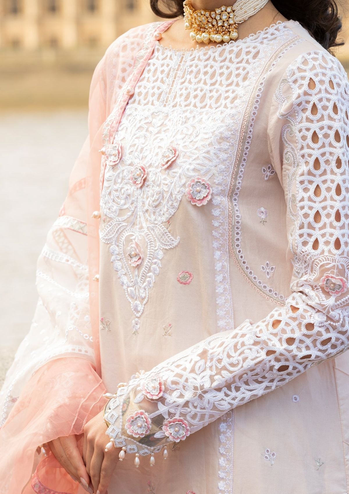 Meem | Luxury Eid Lawn 24 | MD-02 LIGHT PINK by Meem - Designer Dress - Type: Ladies Clothes - Available at Libayah - 100% Original